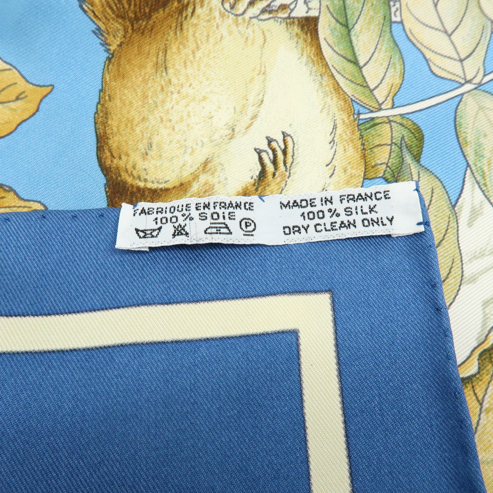 HERMES Carre 90 Silk 100% scarf Casse Noisette Squirrel Print