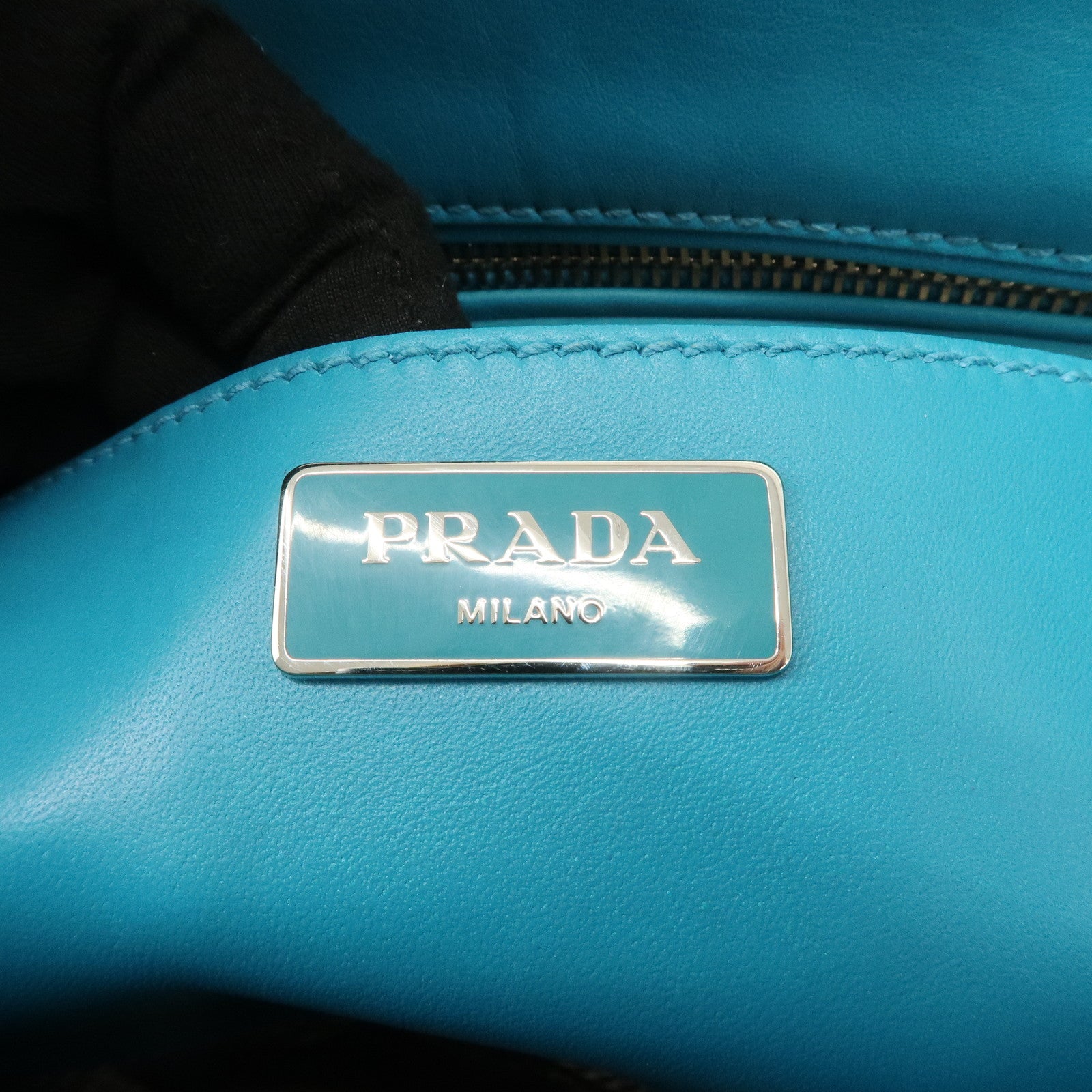 PRADA Triangle Logo Canvas 2Way Bag Hand Bag Tote Bag Blue B1801K