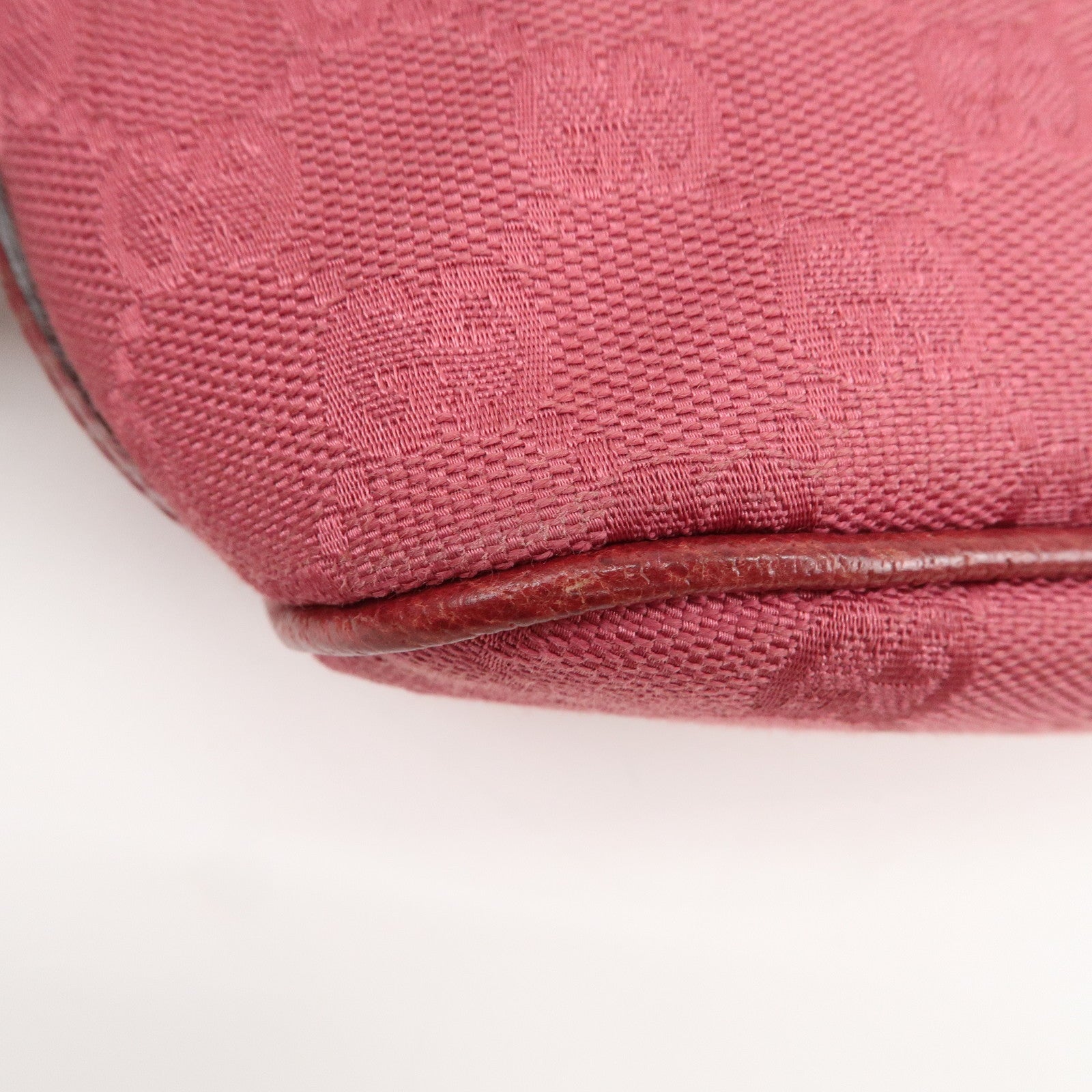 GUCCI Boat Bag GG Monogram Canvas Leather Hand Bag Pouch Pink 07198