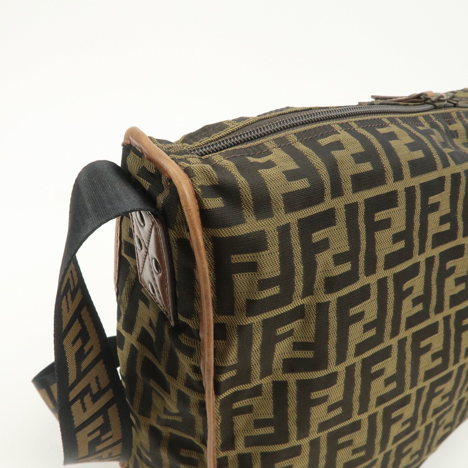 FENDI Zucca Canvas Leather Shoulder Bag Crossbody Bag Brown 7VA148