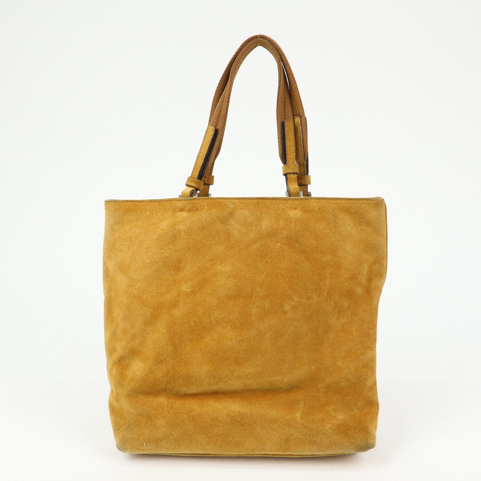 PRADA Suede Leather Hand Bag Tote Bag Maple Motif Yellow Beige
