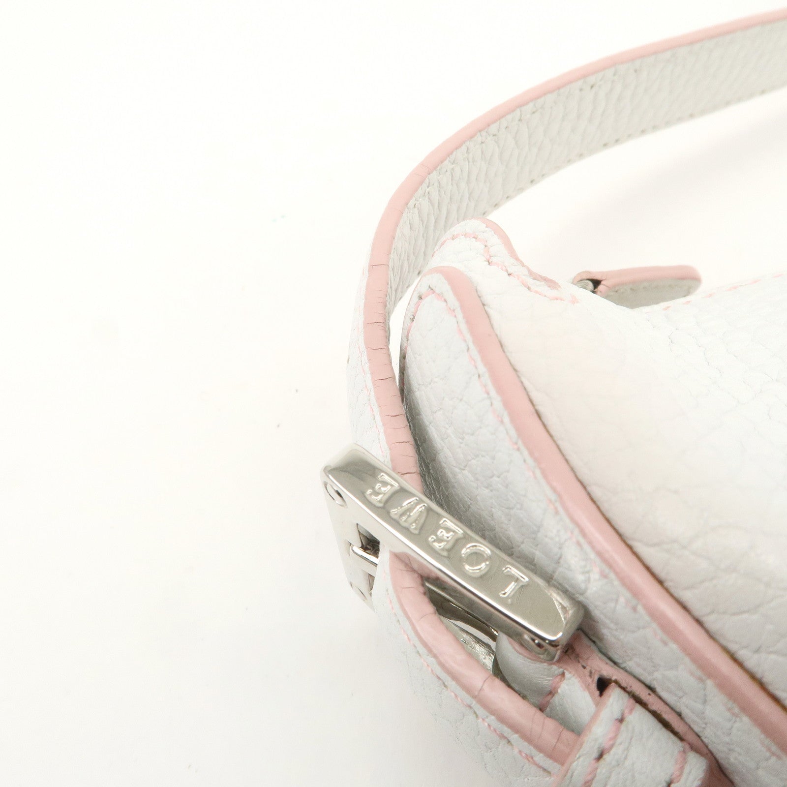 LOEWE Senda Leather Shoulder Bag Hand Bag Half Moon White