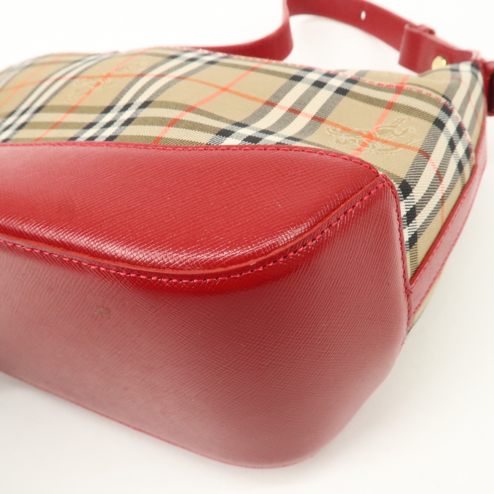 BURBERRY Canvas Leather Nova Plaid Shoulder Bag Hand Bag Beige Red