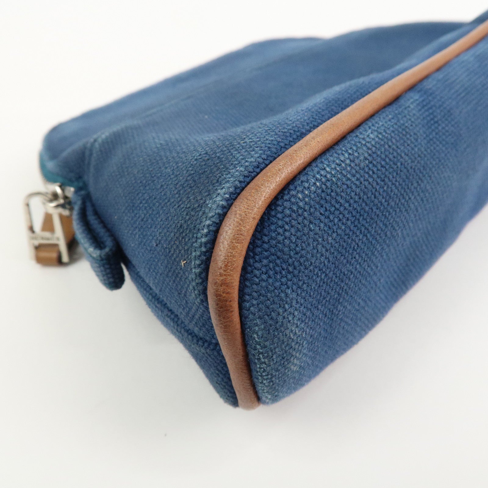 HERMES Canvas Leather Bolide Mini Mini 16 Pouch Cosmetic Pouch Navy