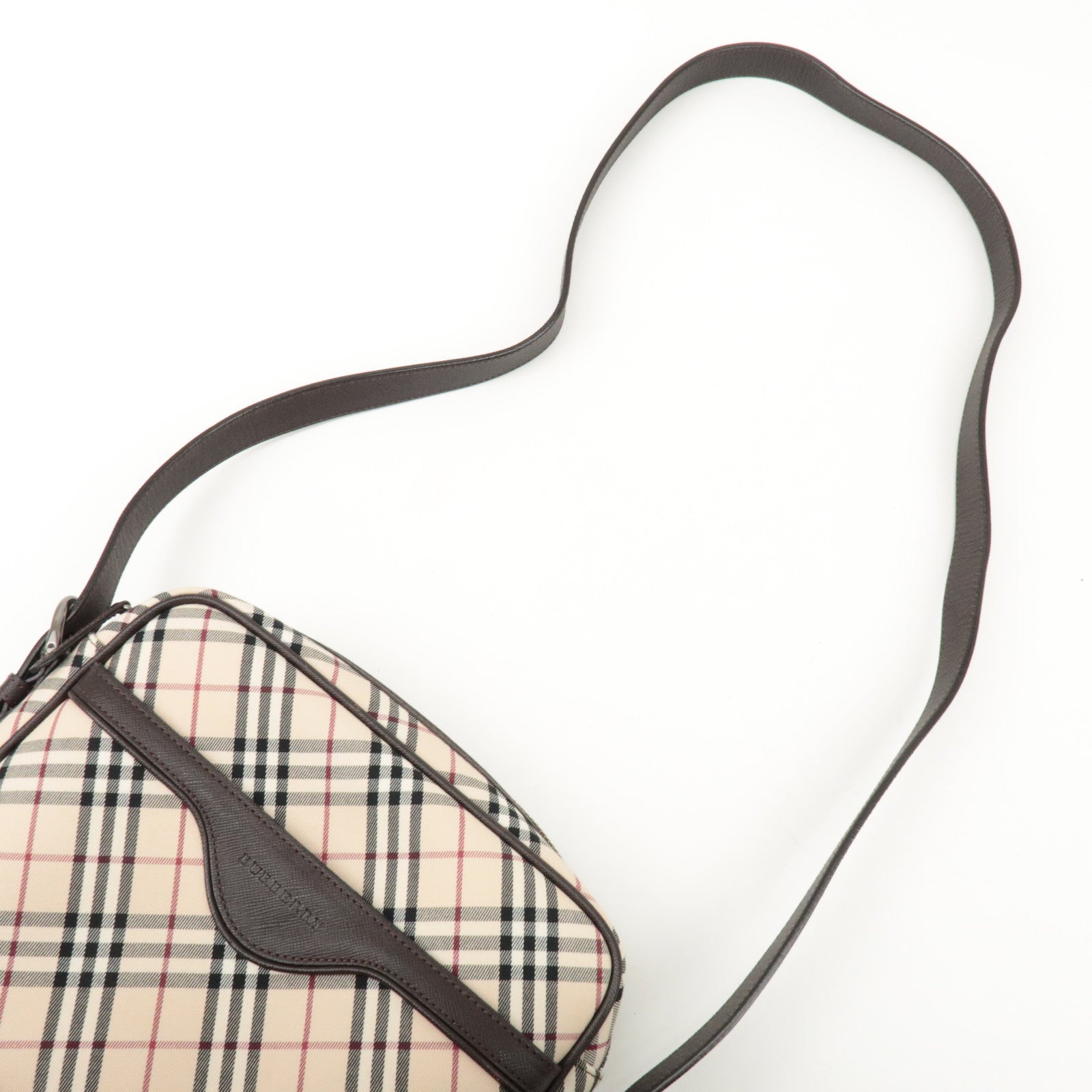 BURBERRY Canvas Leather Shoulder Bag Nova Plaid Beige Brown Used