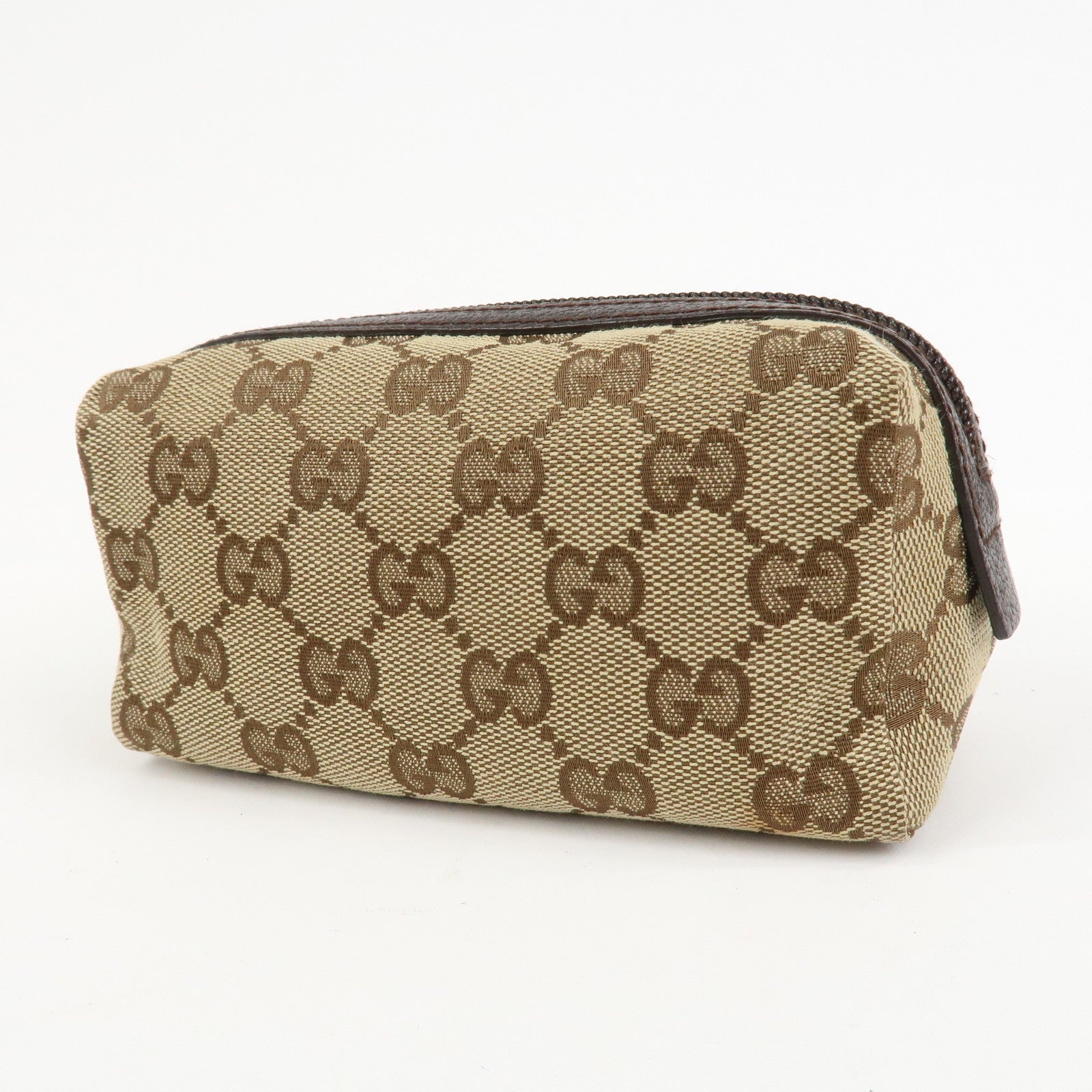 GUCCI GG Canvas Leather Pouch Cosmetic Pouch Brown 29596