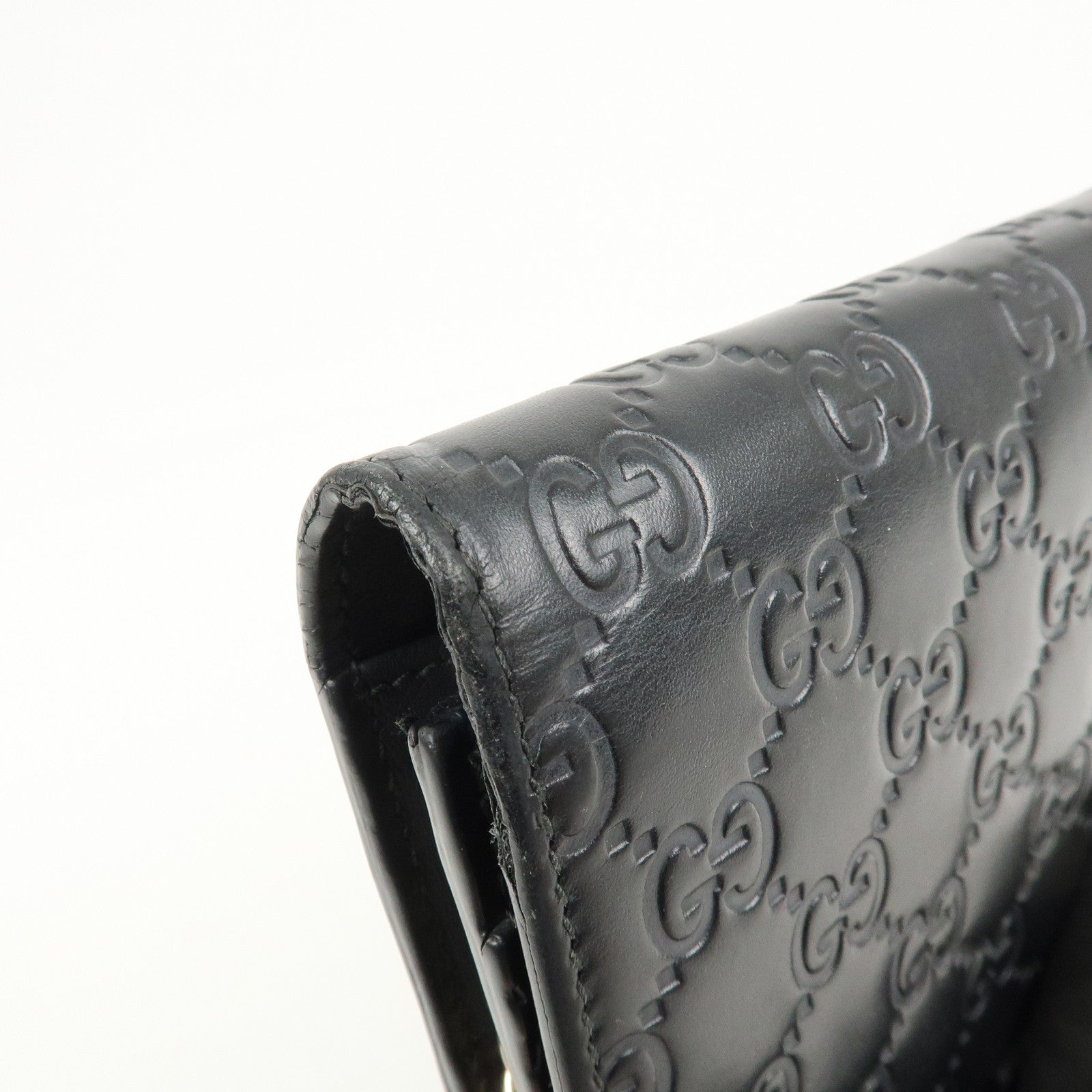 GUCCI Interlocking G Guccissima Leather Chain Shoulder Wallet Black