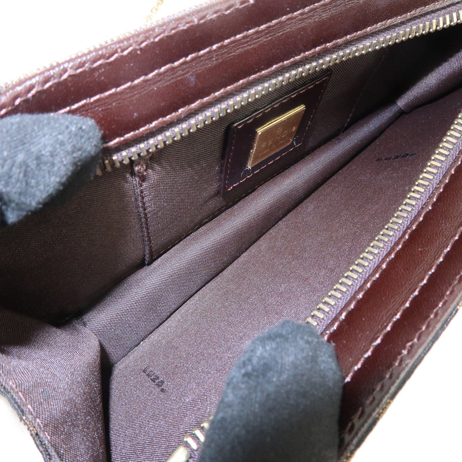 FENDI Zucca Leather Canvas Chain Shoulder Bag Brown