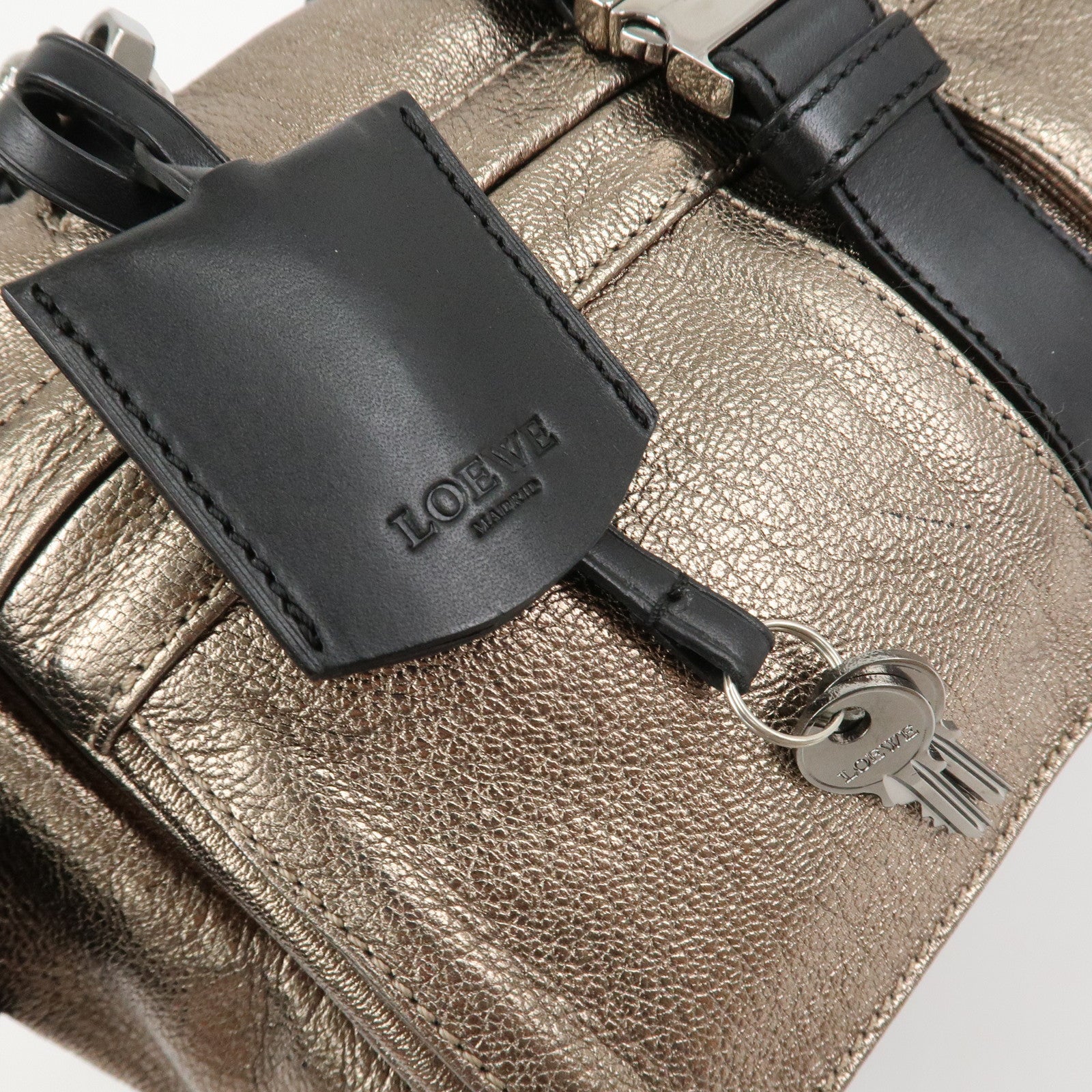 LOEWE Rola 26 Calf Skin Hand Bag Boston Bag Gold Black