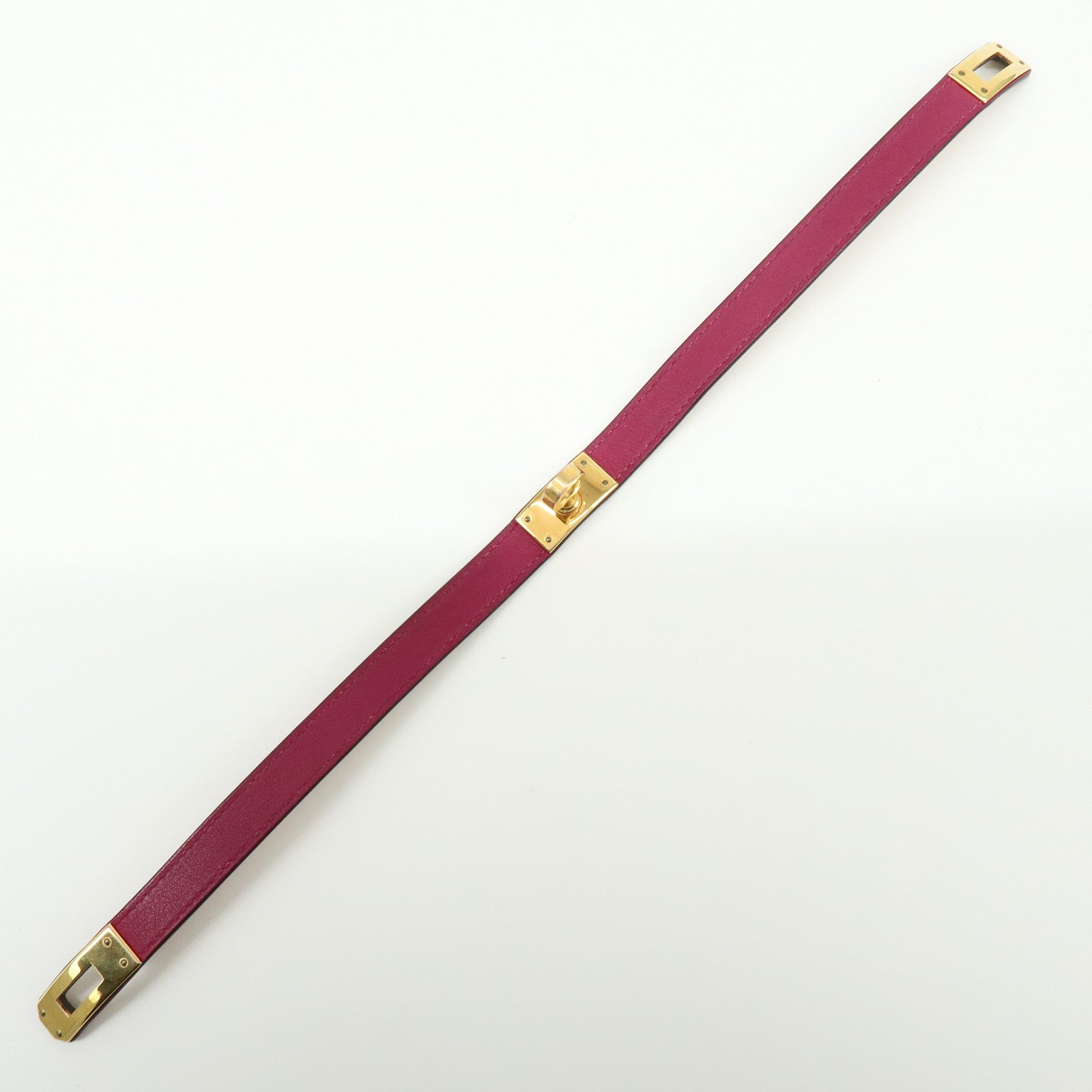 HERMES Leather Kelly Double Tour Bracelet A Stamped Purple Brown