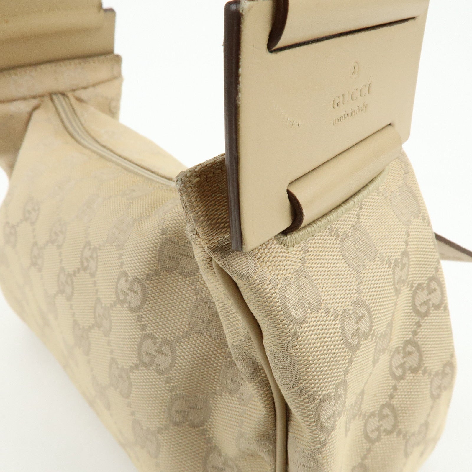 GUCCI GG Canvas Leather Shoulder Bag Hand Bag Beige 92699