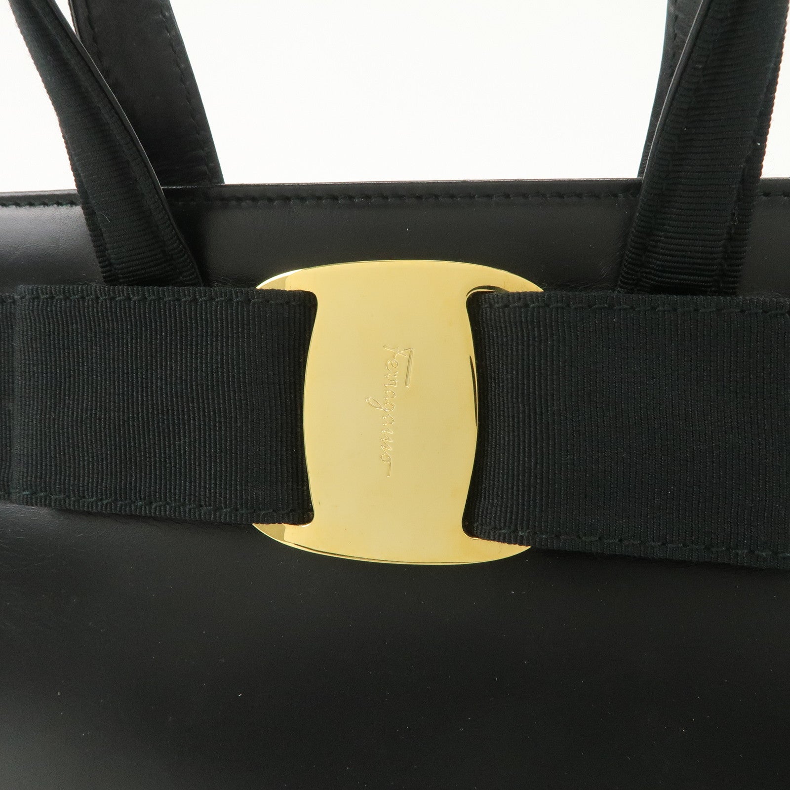 Ferragamo Gancini Leather 2Way Bag Hand Bag Shoulder Bag Black