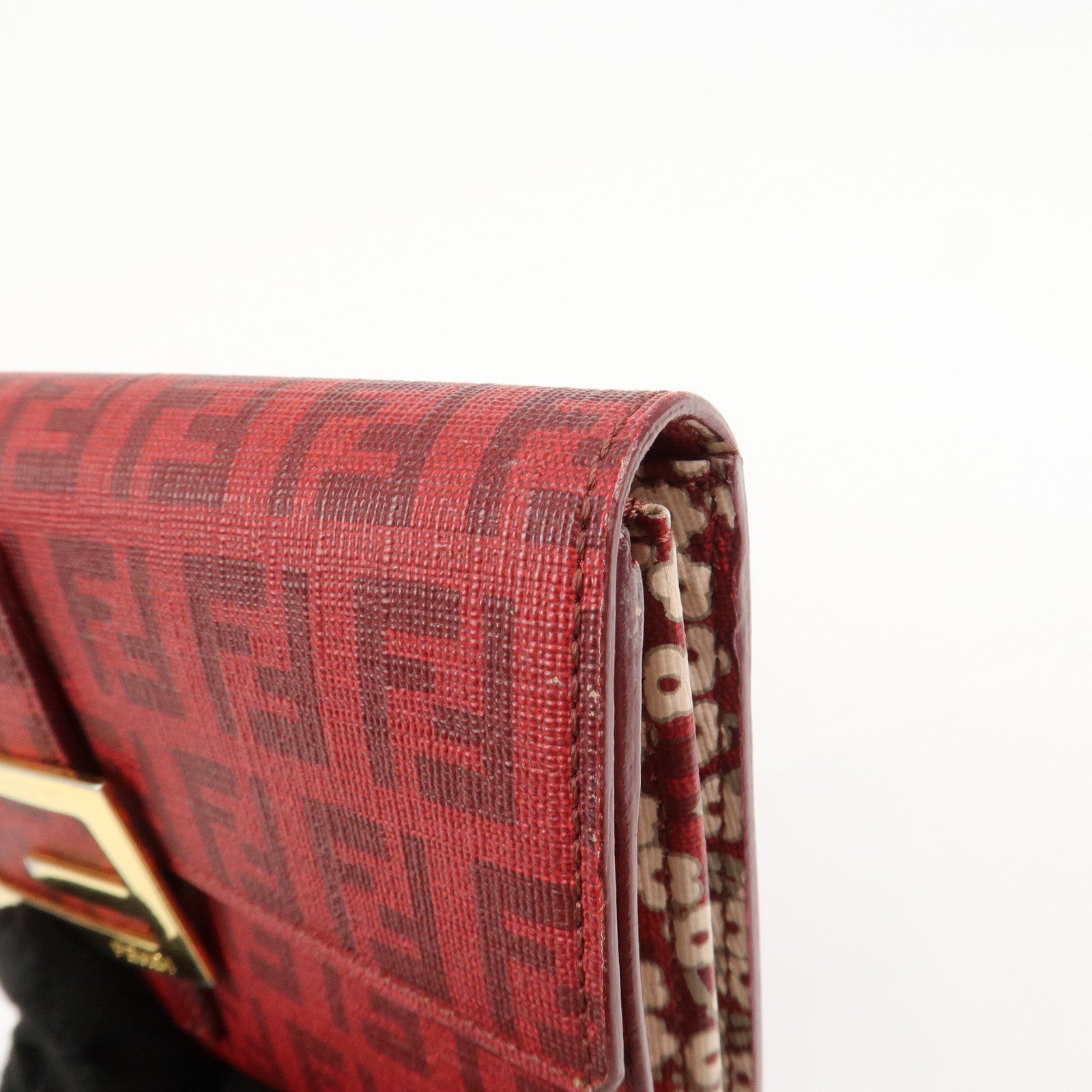 FENDI Zucchino Logo PVC Coating Canvas Bi-Fold Wallet Red