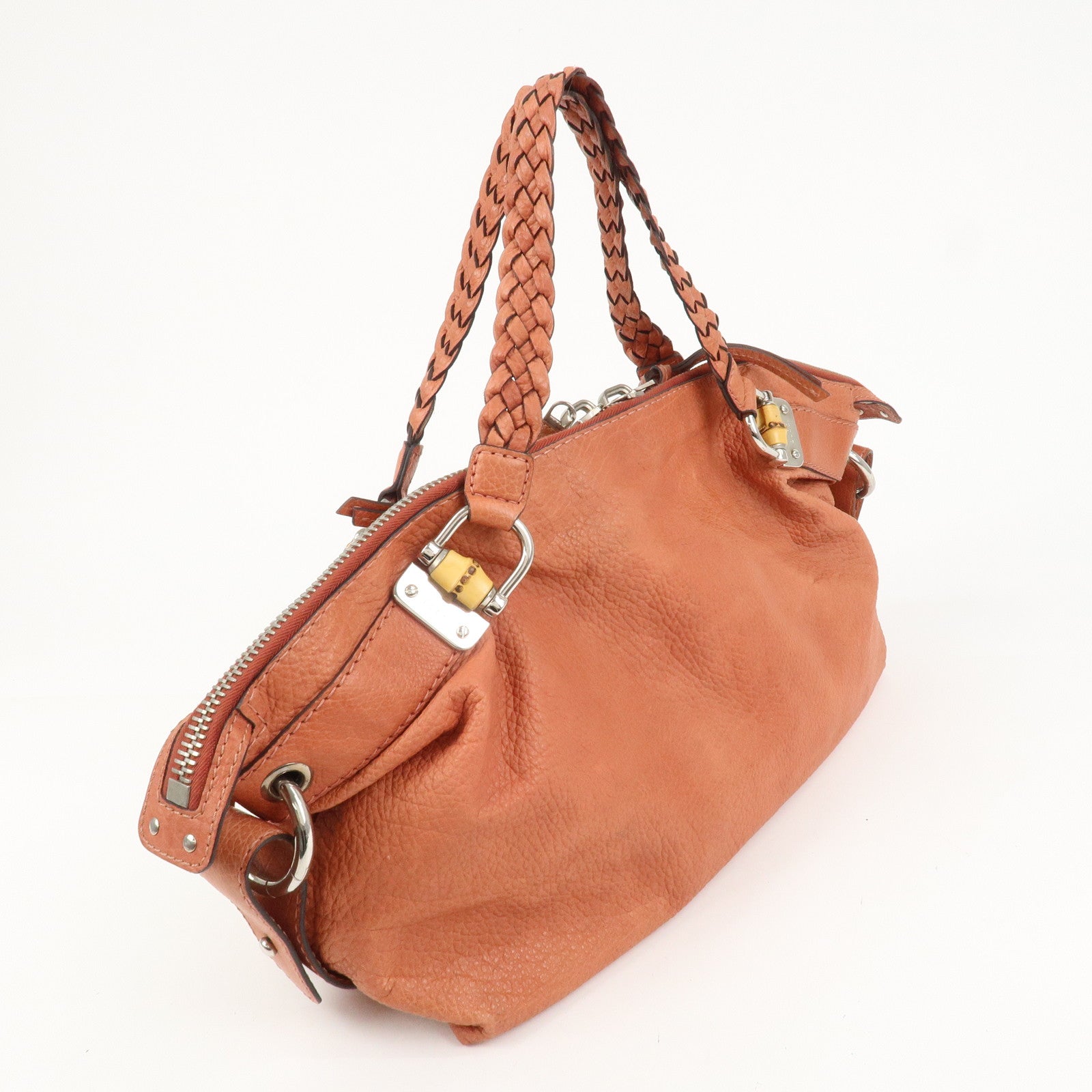 GUCCI Bamboo Leather Boston Bag Shoulder Bag Coral 232959