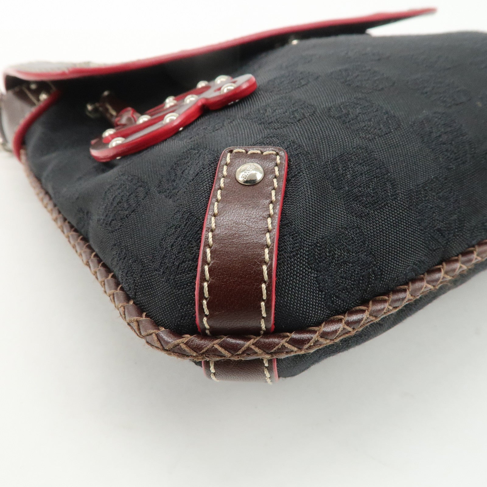 LOEWE Anagram Leather Canvas Chain Shoulder Bag Black Brown