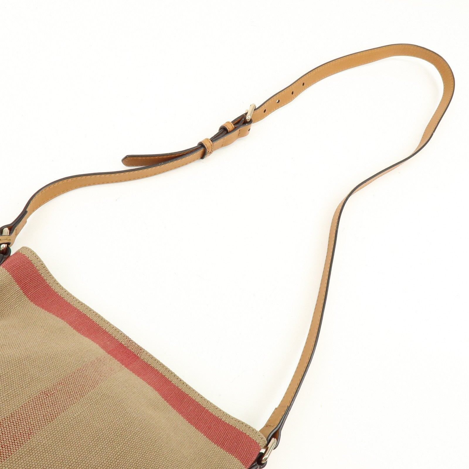 BURBERRY Nova Plaid Canvas Leather Tassel Shoulder Bag Beige Camel