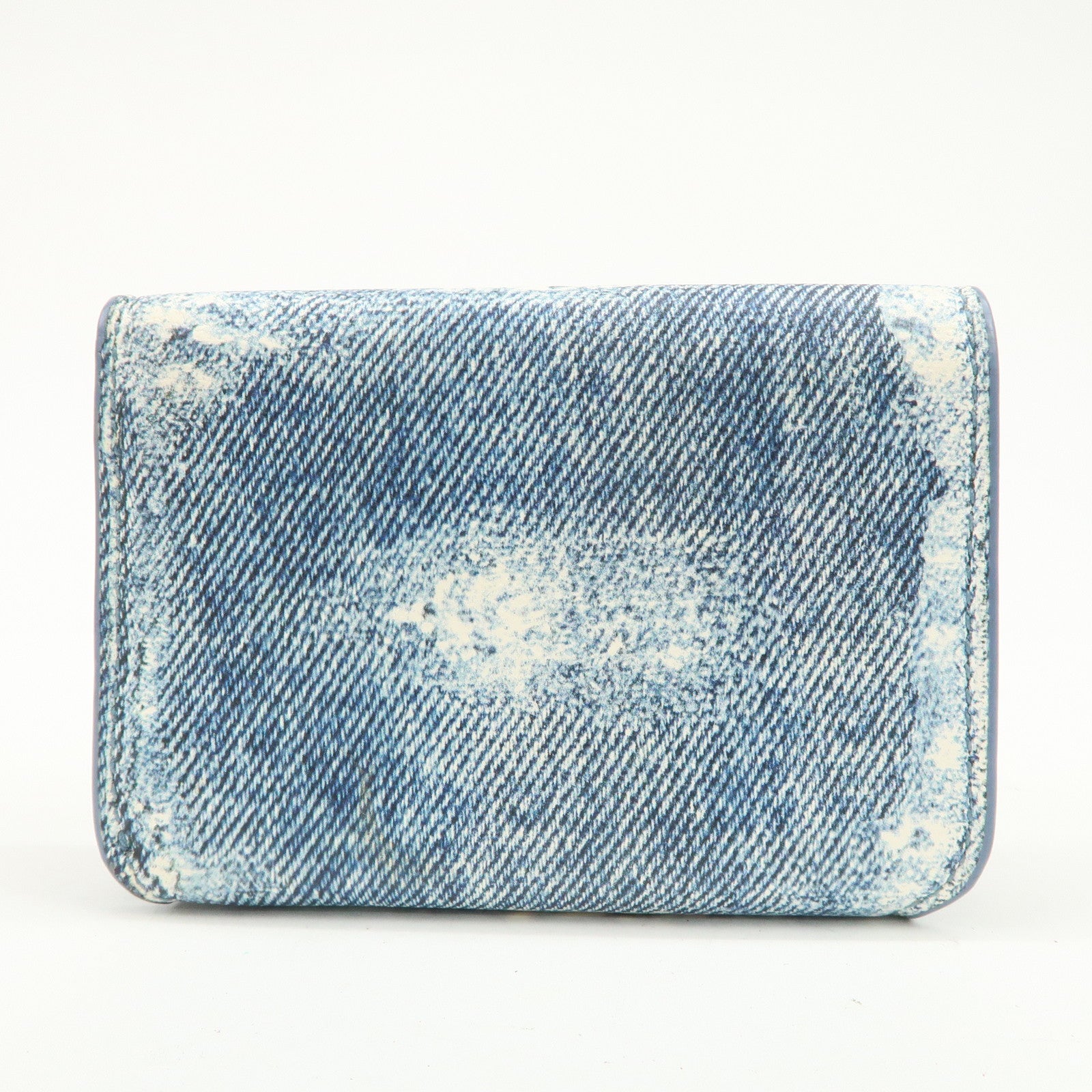 BALENCIAGA Denim Leather CASH Mini Tri-fold Compact Wallet 593813