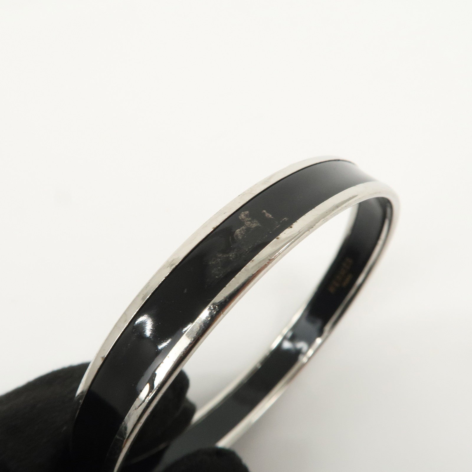 HERMES Email PM Silver Plated Bracelet Bangle Black Silver