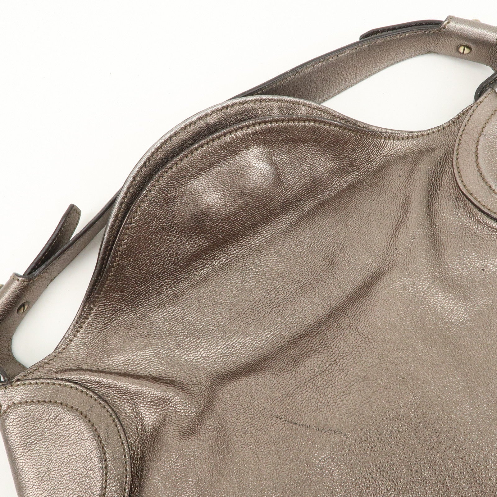 Ferragamo Gancini Leather Shoulder Bag Hand Bag Metallic Gray