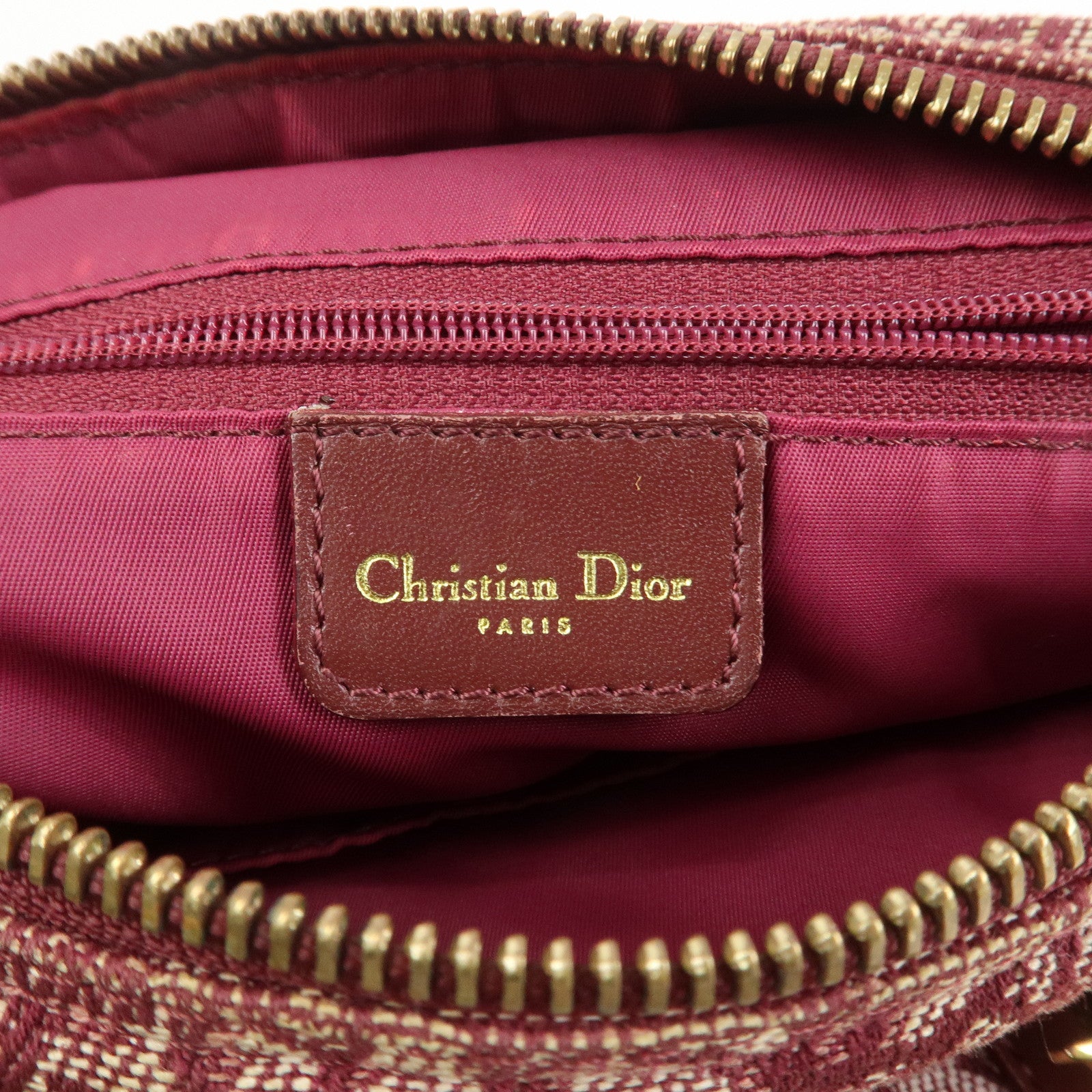 Christian Dior Trotter Jacguard Canvas Leather Boston Hand Bag Red