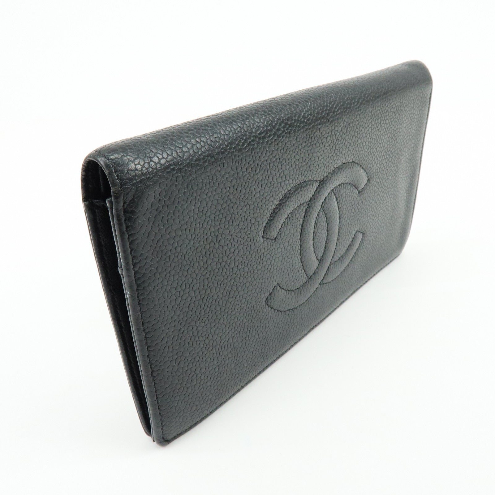Chanel COCO Mark Caviarskin Long Flap Wallet Black