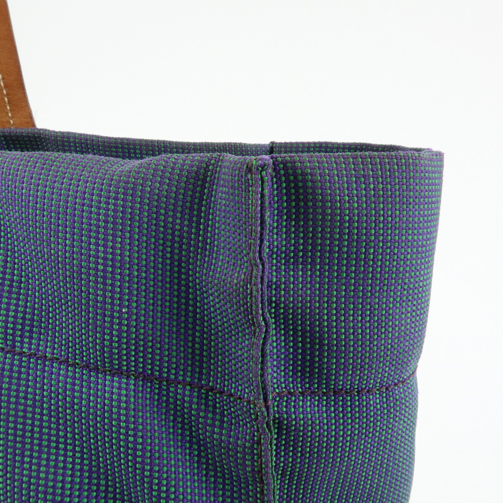 MIU MIU Logo Canvas Leather Tote Bag Shoulder Bag Blue Brown