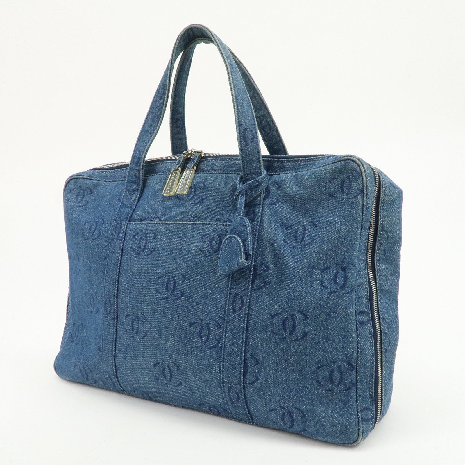 CHANEL COCO Mark Denim Boston Bag Hand Bag Travel Bag Blue