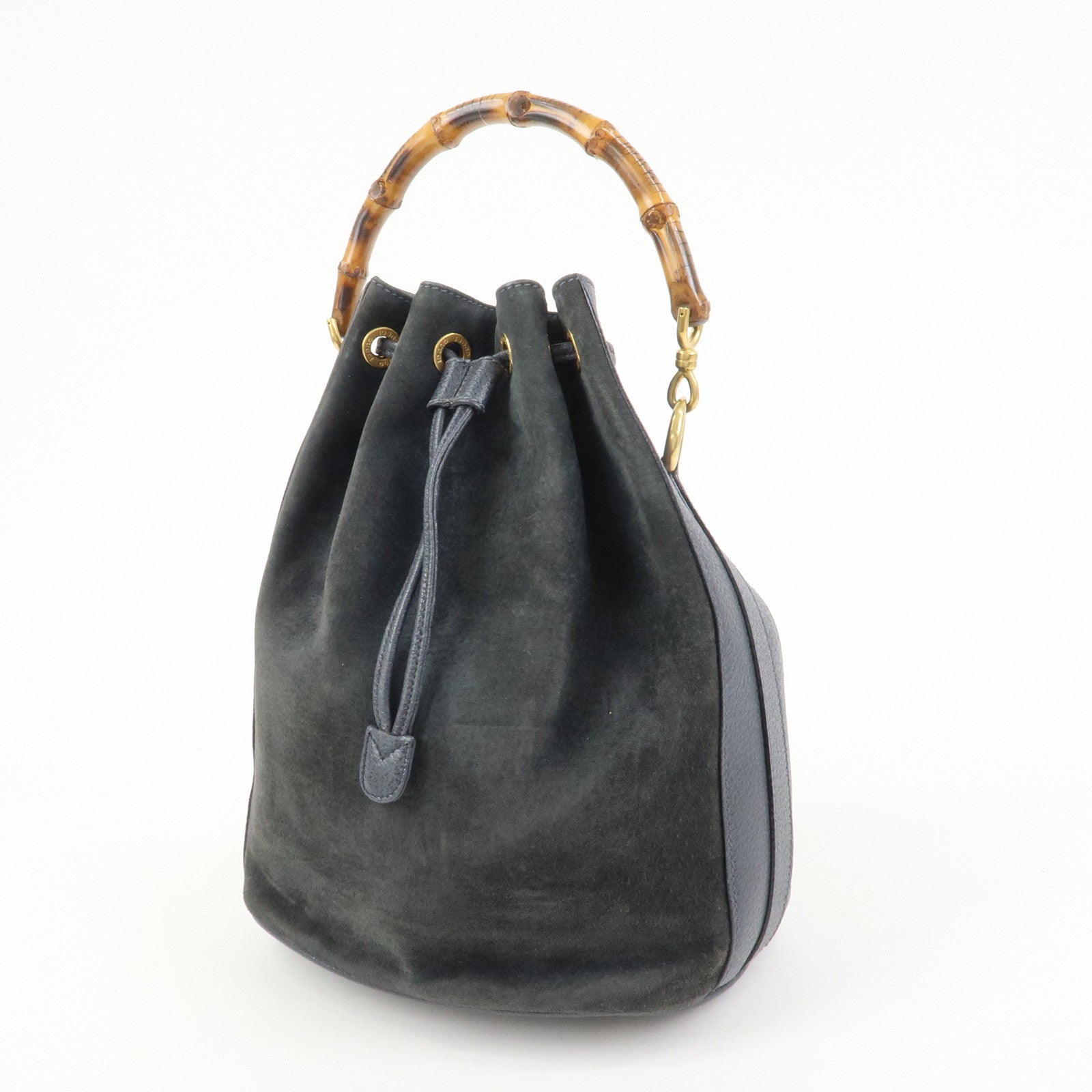 GUCCI Bamboo 2Way Bag Hand Bag Shoulder Bag Dark Navy 001繝ｻ2865