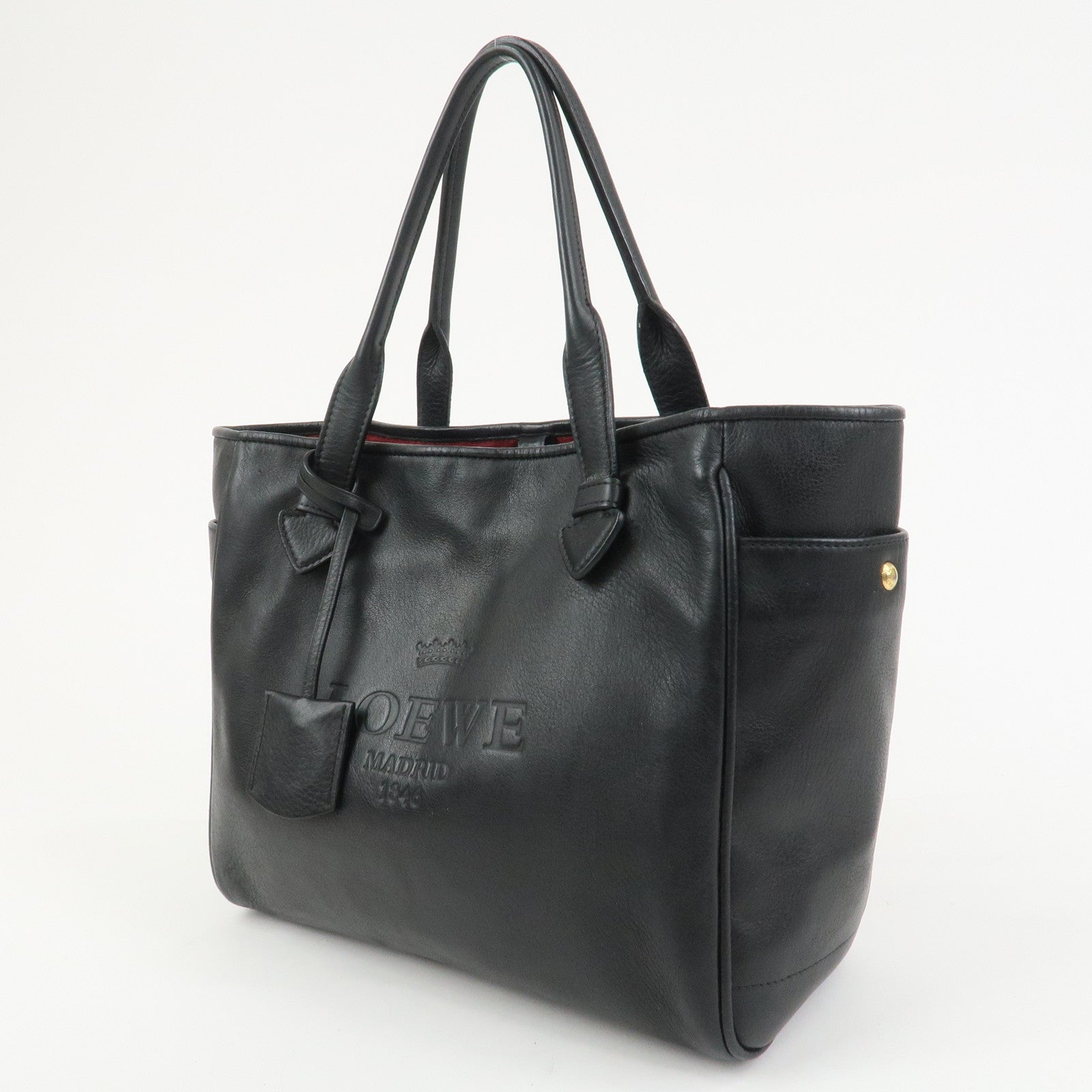 LOEWE Heritage Calf Leather Tote Bag Hand Bag Black
