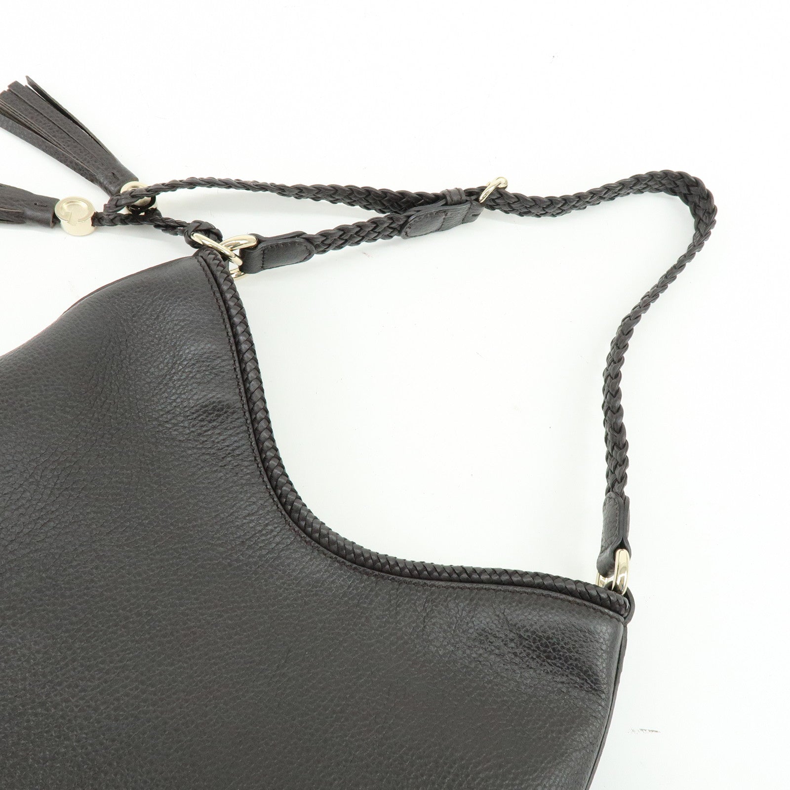 GUCCI Leather Shoulder Bag Tassel Charm Dark Brown 336659