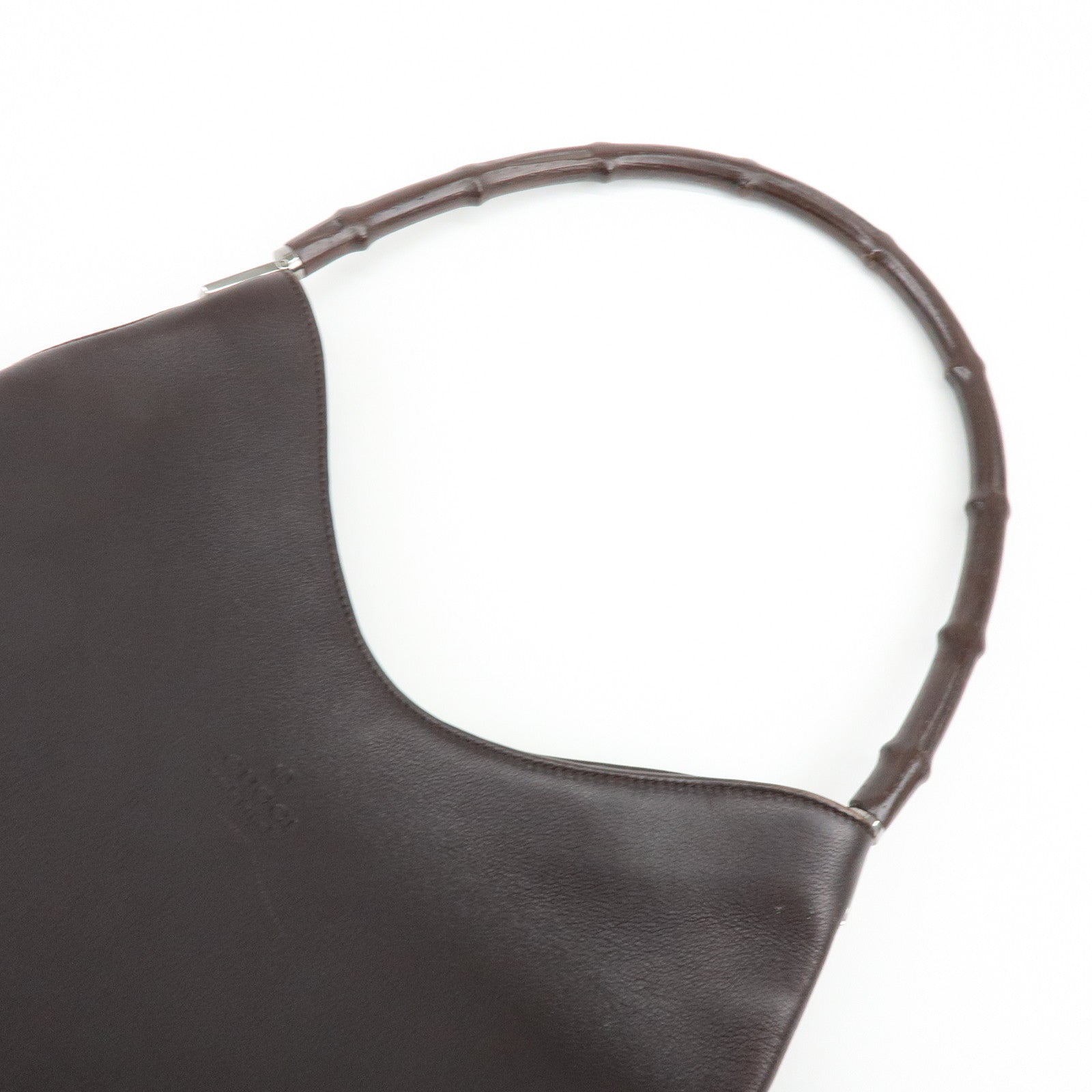 GUCCI Bamboo Leather Shoulder Bag Hand Bag Dark Brown 001・3244