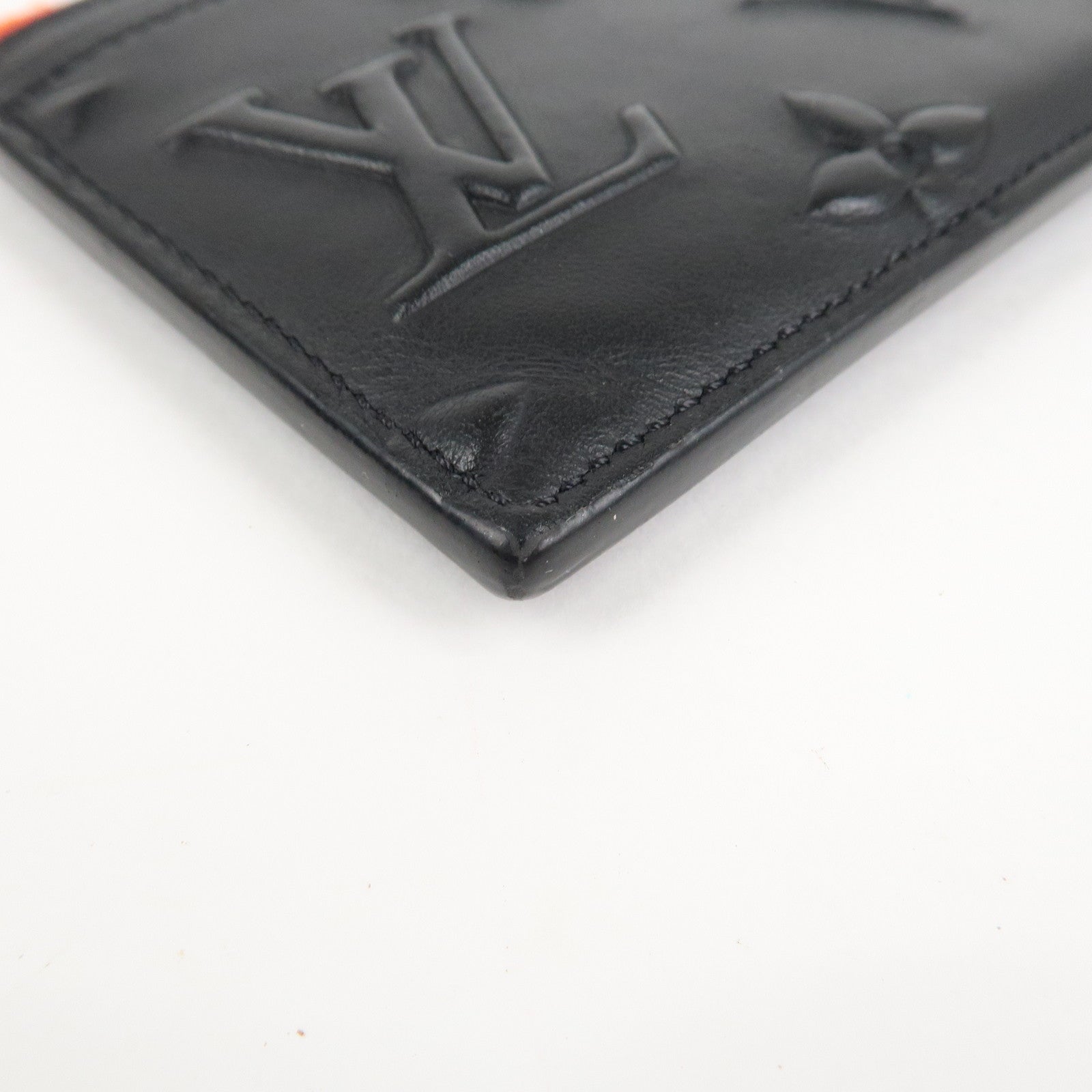 Louis Vuitton Monogram Seal Leather Coin Card Holder Black M80827 Used