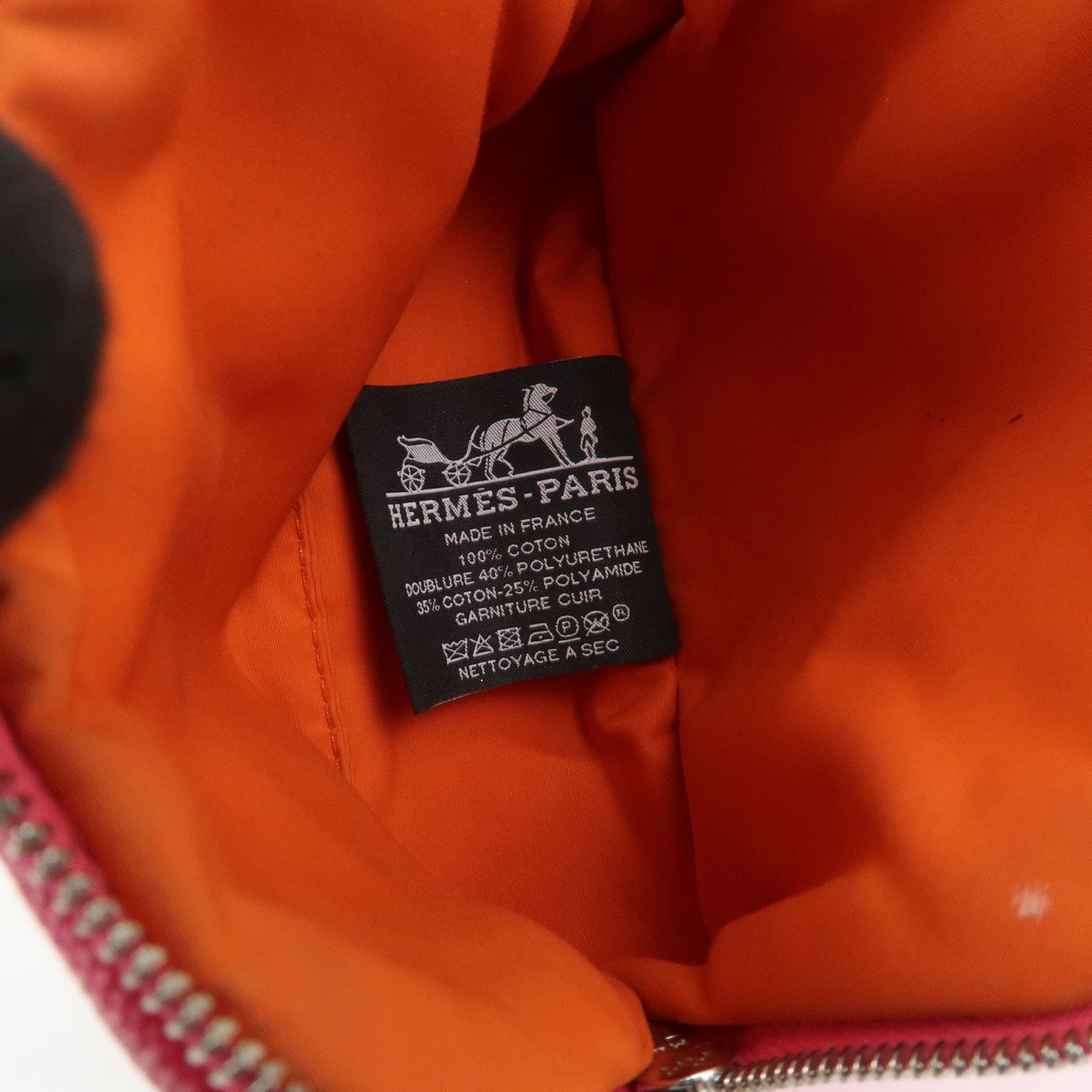 HERMES Canvas Leather Bolide Pouch Cosmetic Pouch Makeup Bag Pink