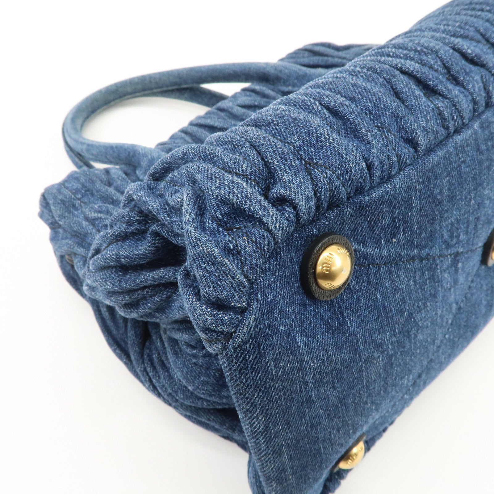 MIU MIU Matelasse Leather 2Way Shoulder Hand Bag Blue RN1069 Used