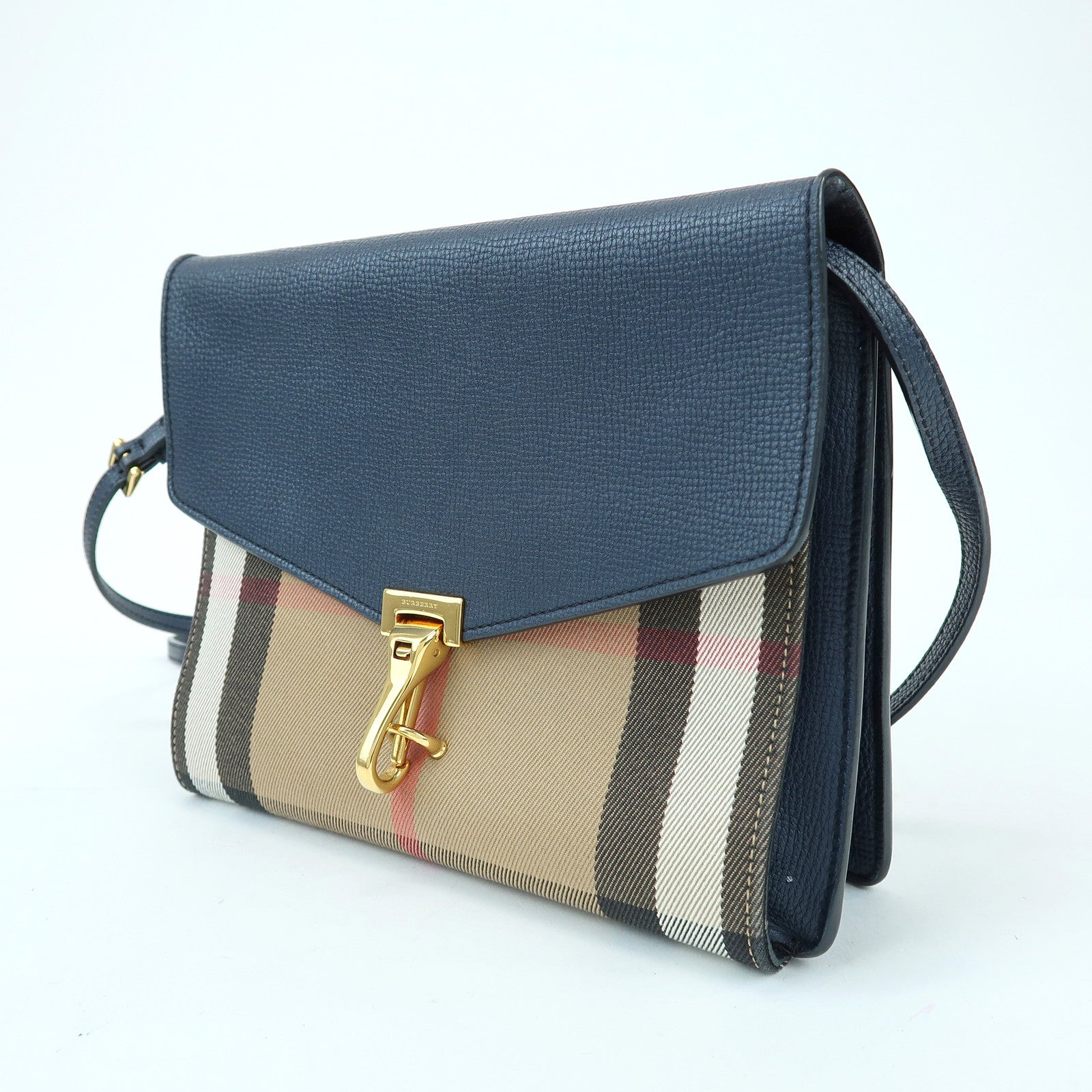 BURBERRY Nova Plaid Canvas Leather Shoulder Bag Beige Navy