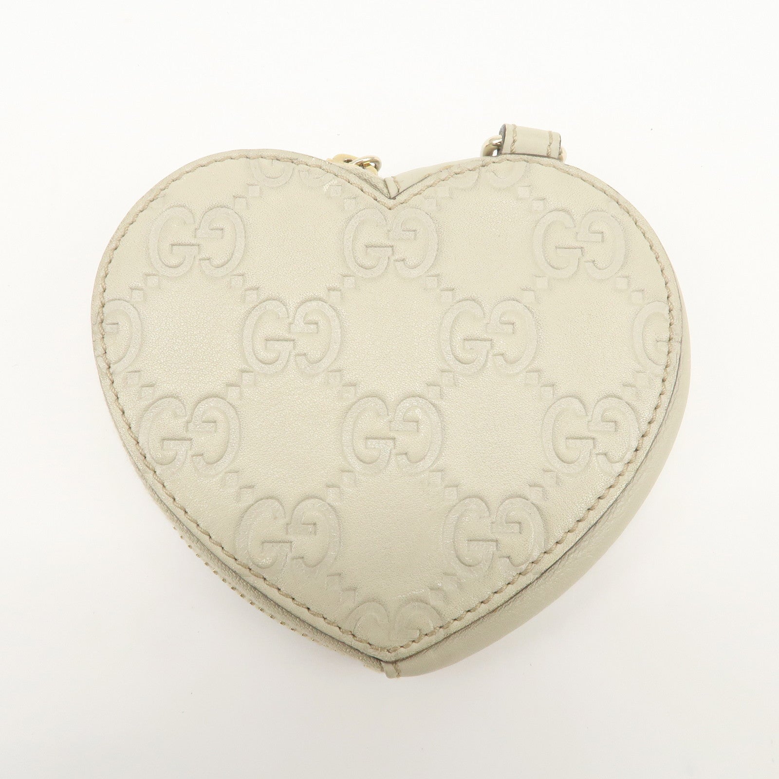 GUCCI Lovely Heart Logo Guccissima Leather Coin Case Ivory 152615