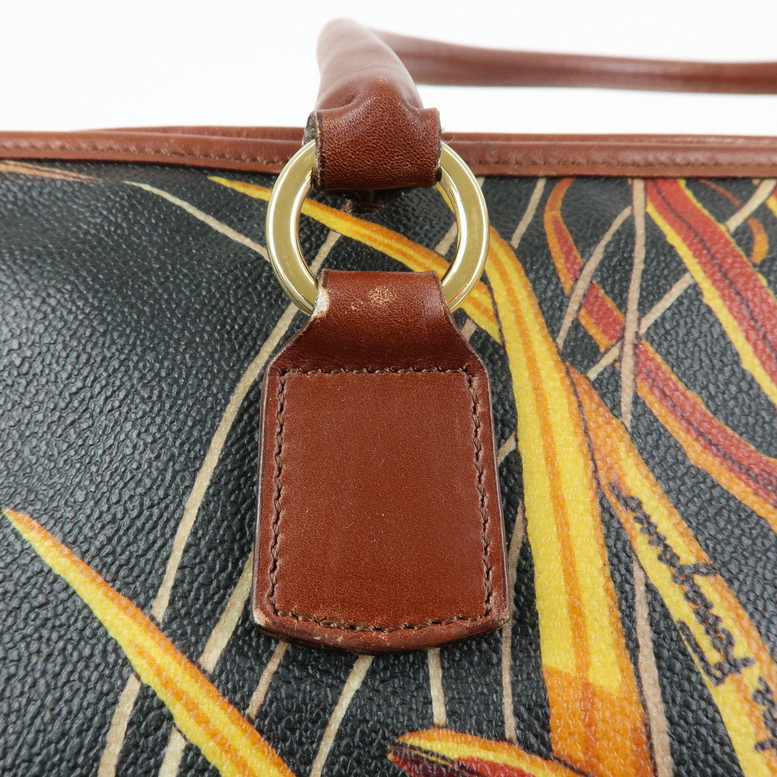 Ferragamo PVC Leather Tote Bag Shoulder Bag Black Brown Yellow