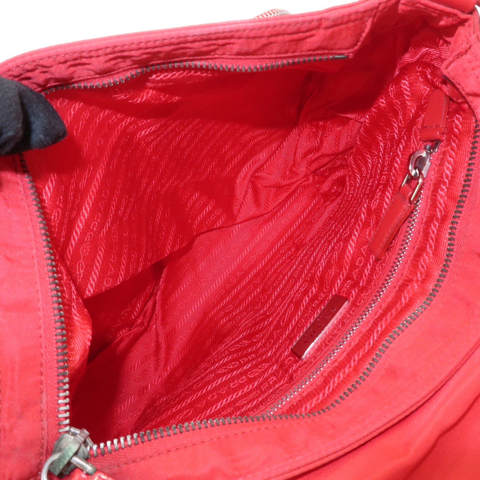 PRADA Triangle Logo Nylon Saffiano Leather Shoulder Bag Red BT0436