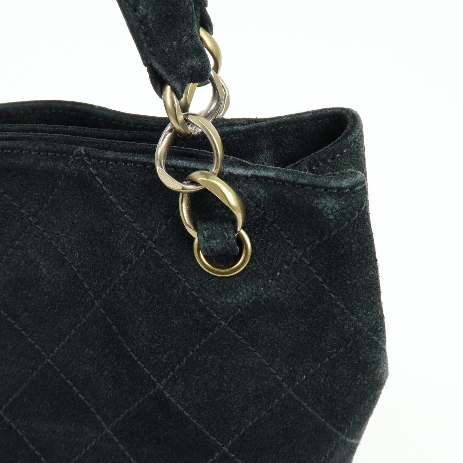 CHANEL Matelasse COCO Mark Suede Tote Bag Shoulder Bag Black