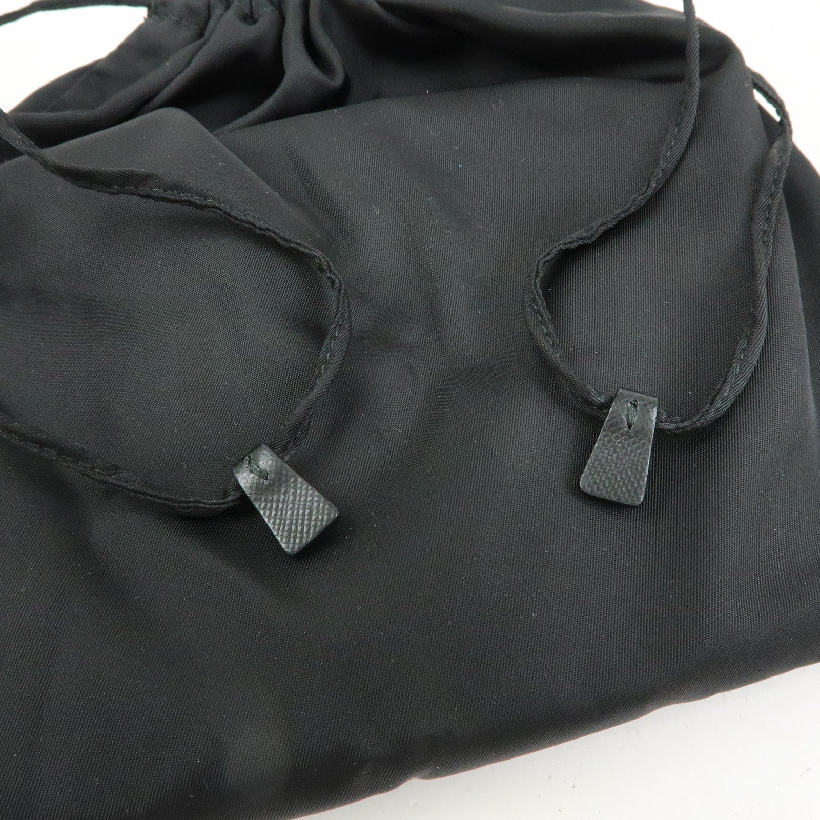 PRADA Triangle Logo Nylon Saffiano Leather Drawstring Pouch Black