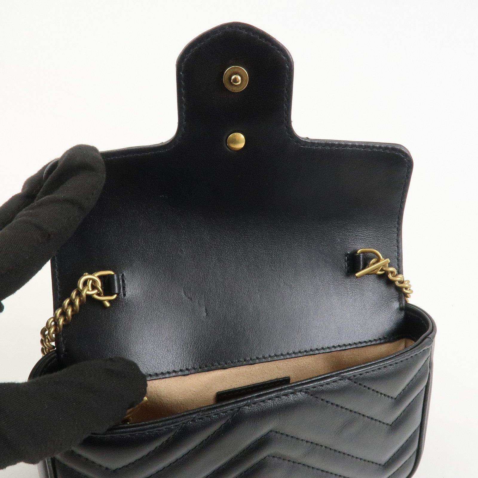 GUCCI GG Marmont Leather Chain Shoulder Bag Black 476433