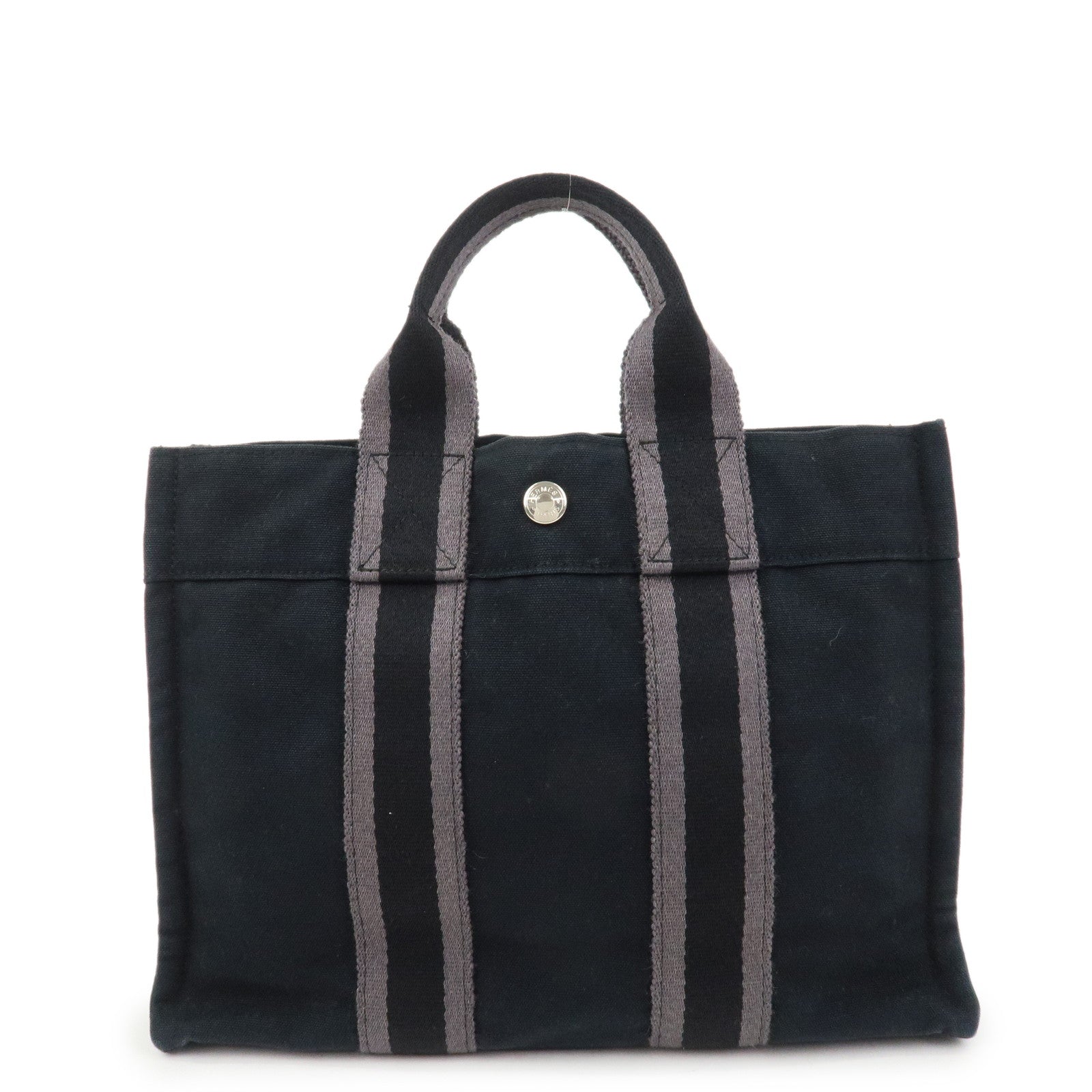 HERMES Fourre Tout PM Canvas Tote Bag Hand Bag Black
