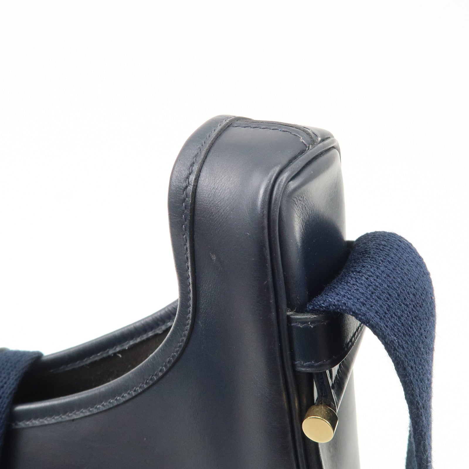 HERMES Saco Leather M Stamped Shoulder Bag Crossbody Bag Navy Used