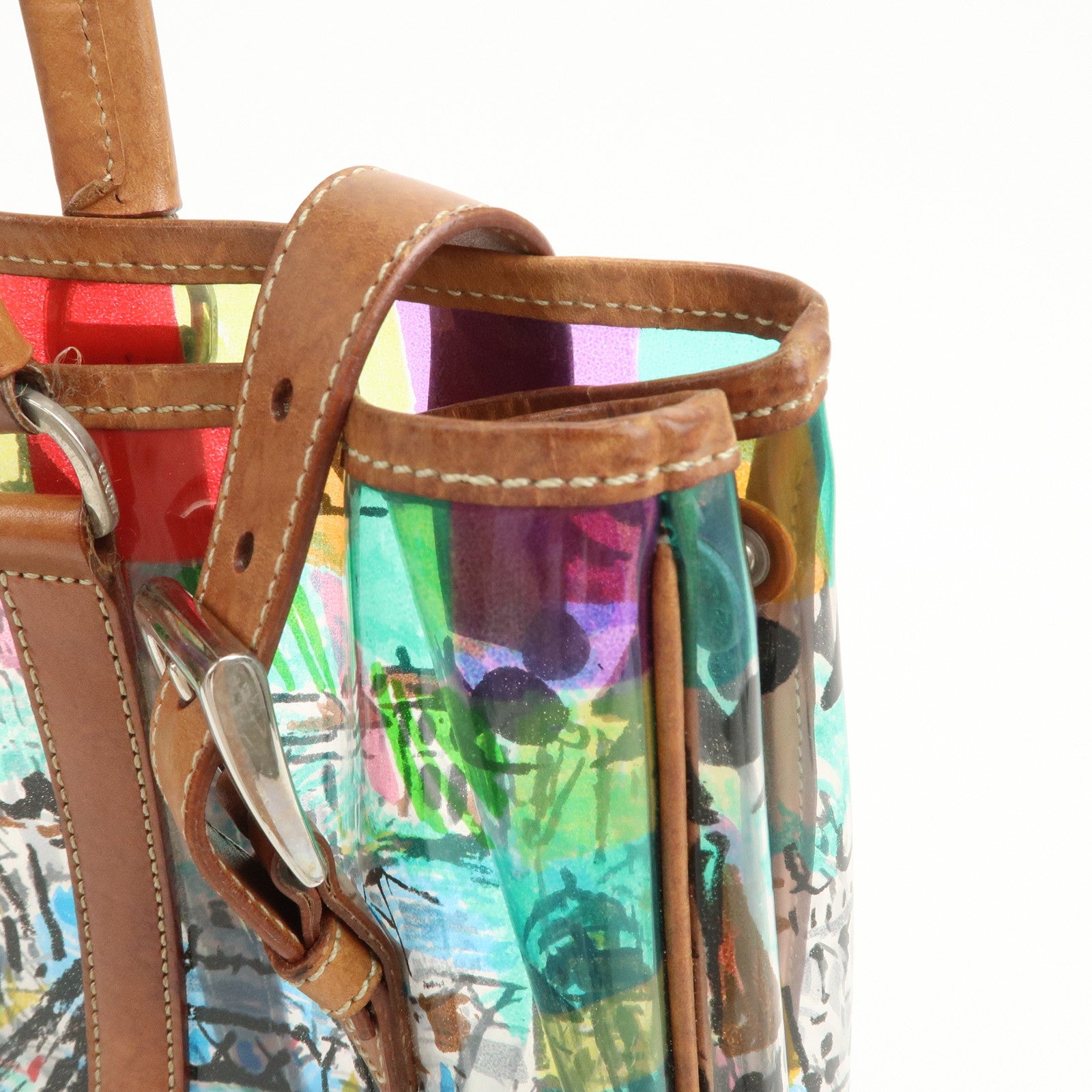 PRADA Venetian Print PVC Leather Tote Bag Clear Multicolor BR2515