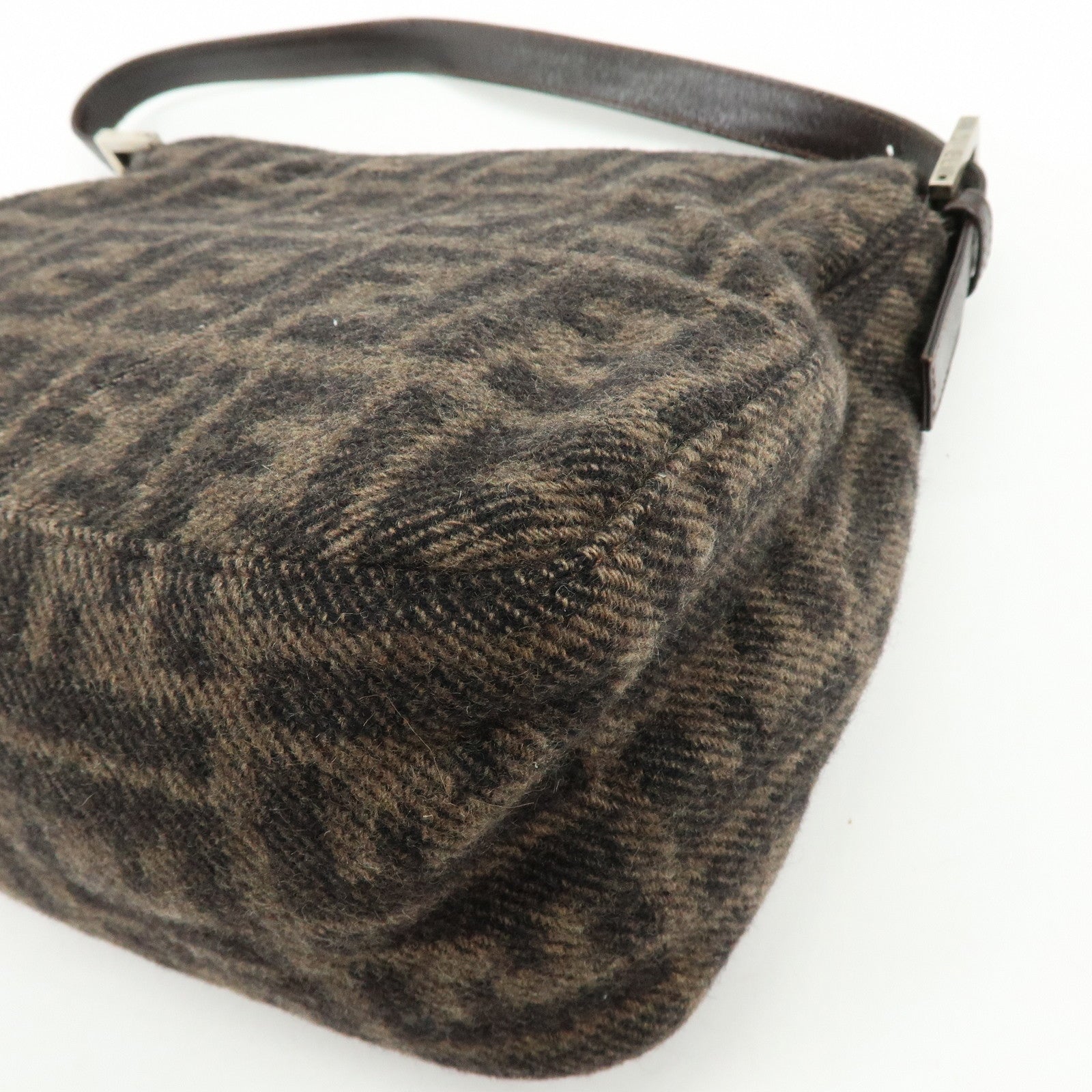 FENDI Mamma Baguette Zucca Wool Leather Shoulder Bag Brown 26325