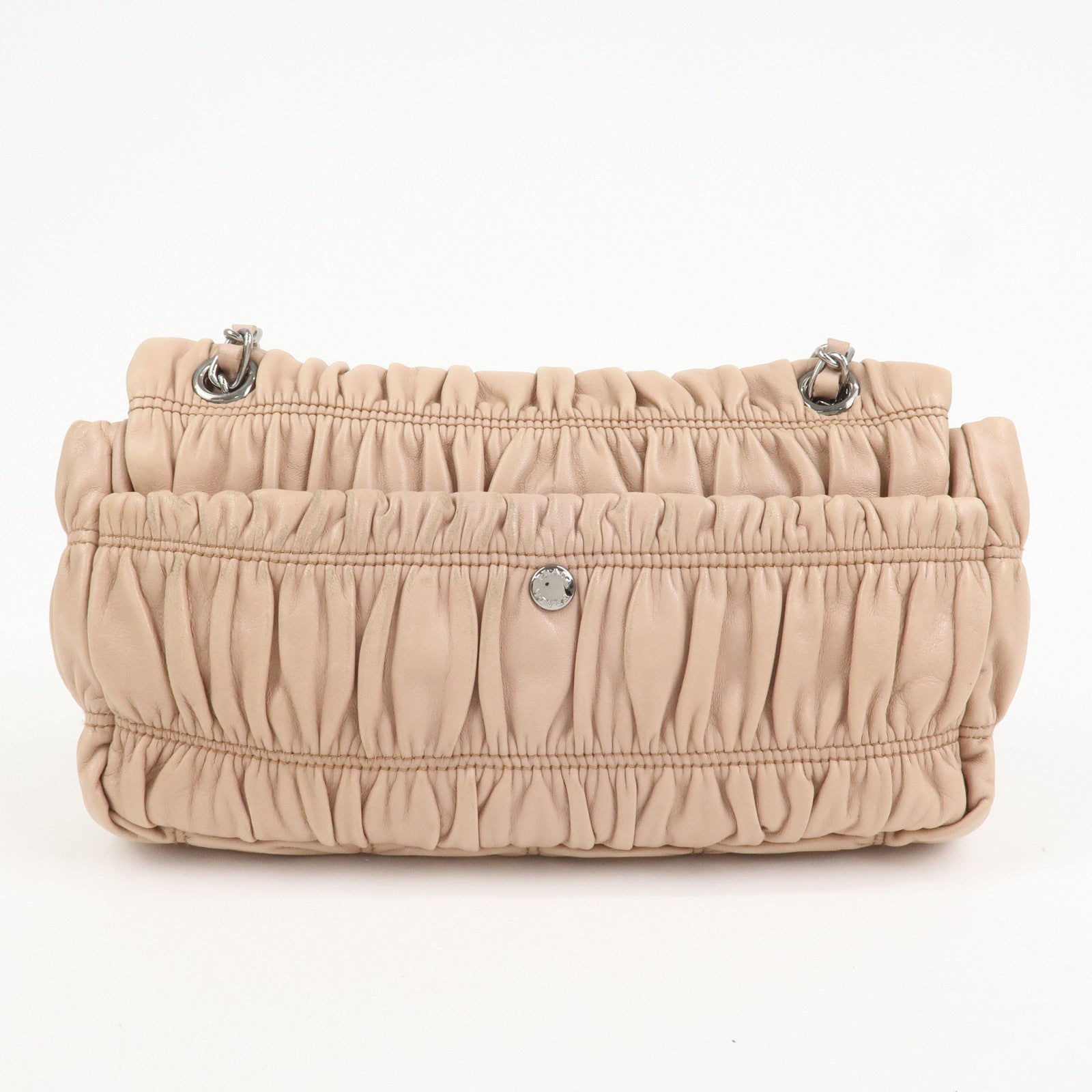 PRADA Leather Gathered Chain Shoulder Bag Pink Beige B4695C