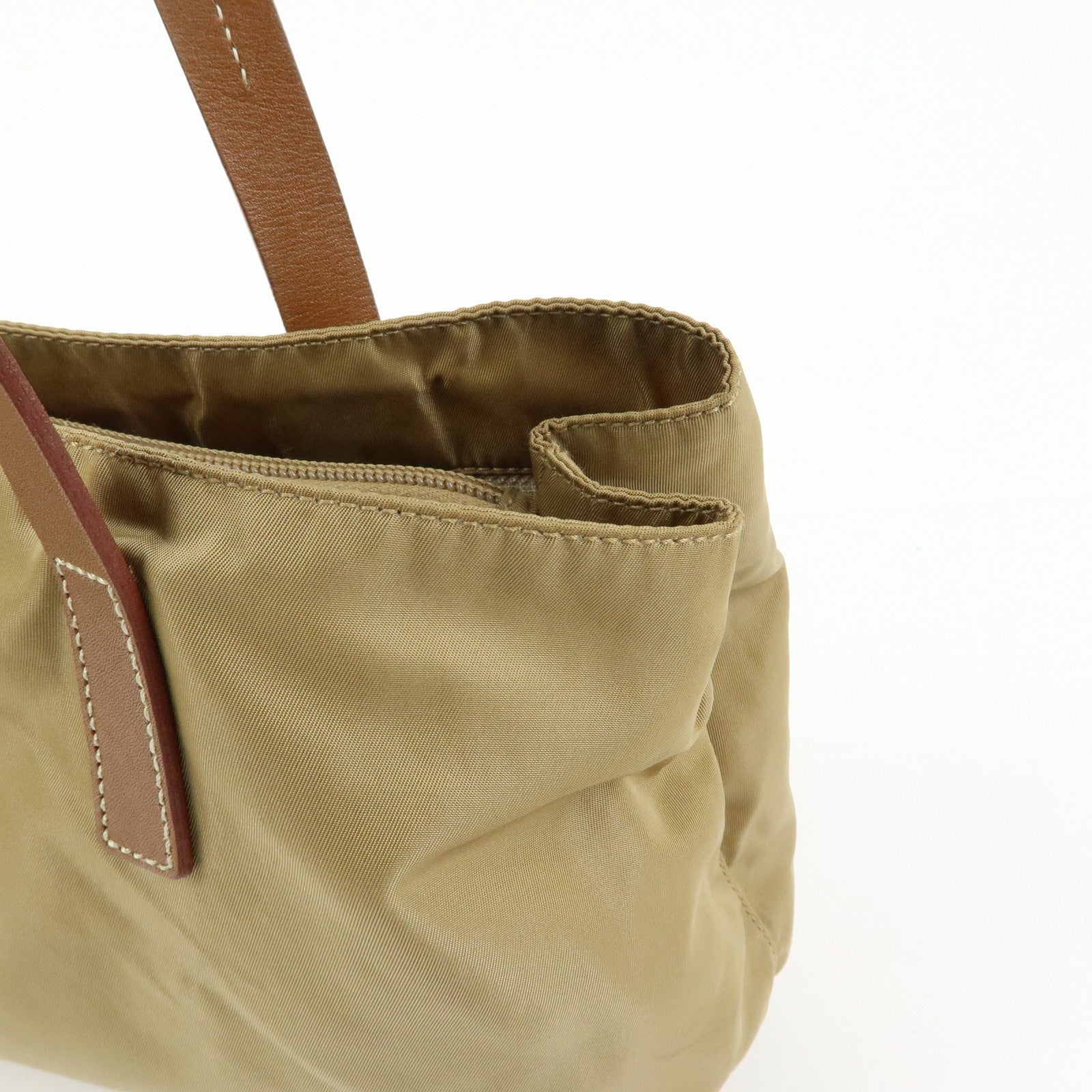 PRADA Triangle Logo Nylon Tote Bag Hand Bag Khaki Beige Brown