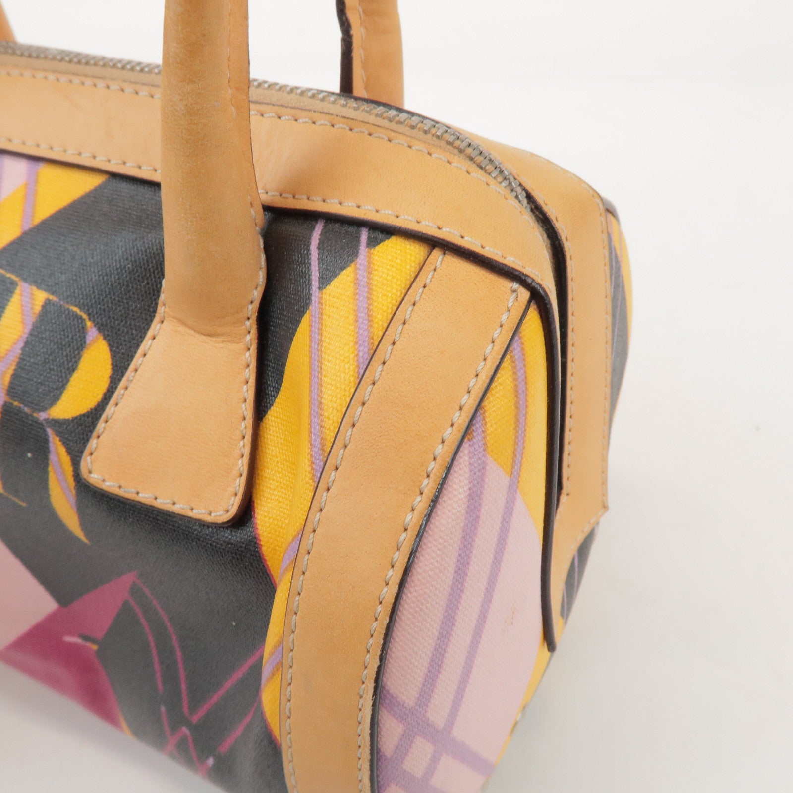 Christian Dior PVC Leather Hand Bag Light Brown Pink Orange