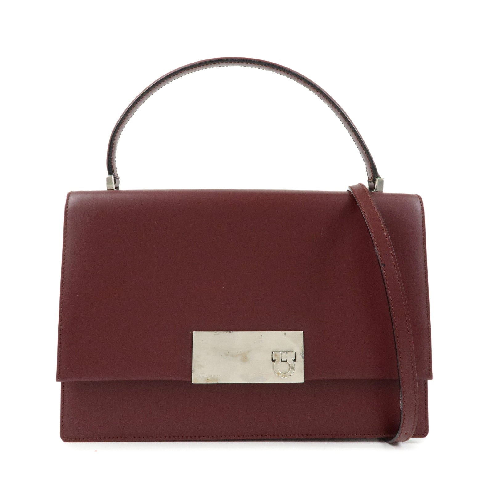 Ferragamo Gancini Leather 2Way Bag Hand Bag Shoulder Bag Bordeaux