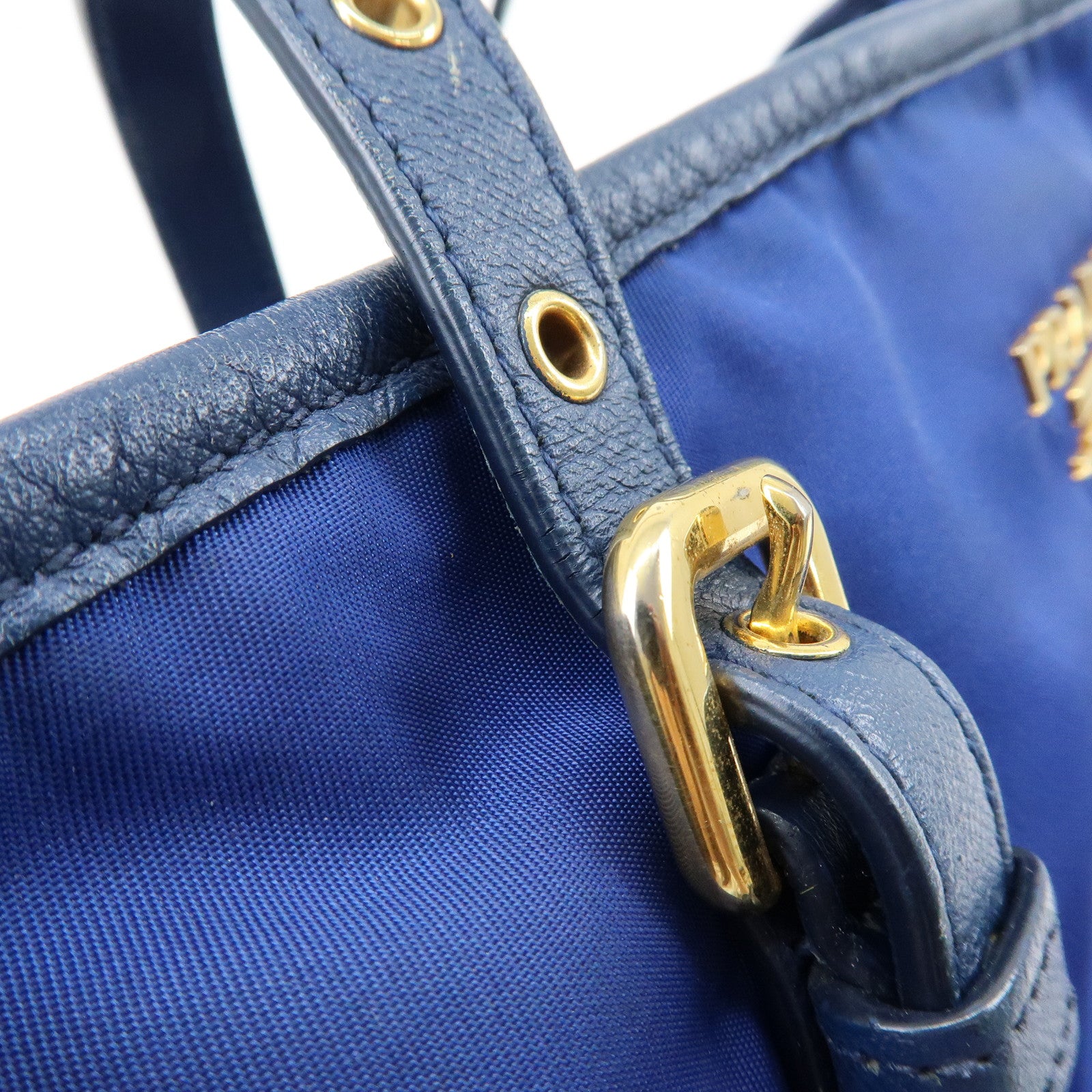 PRADA Logo Nylon Leather Tote Bag Shoulder Bag Blue BR4997